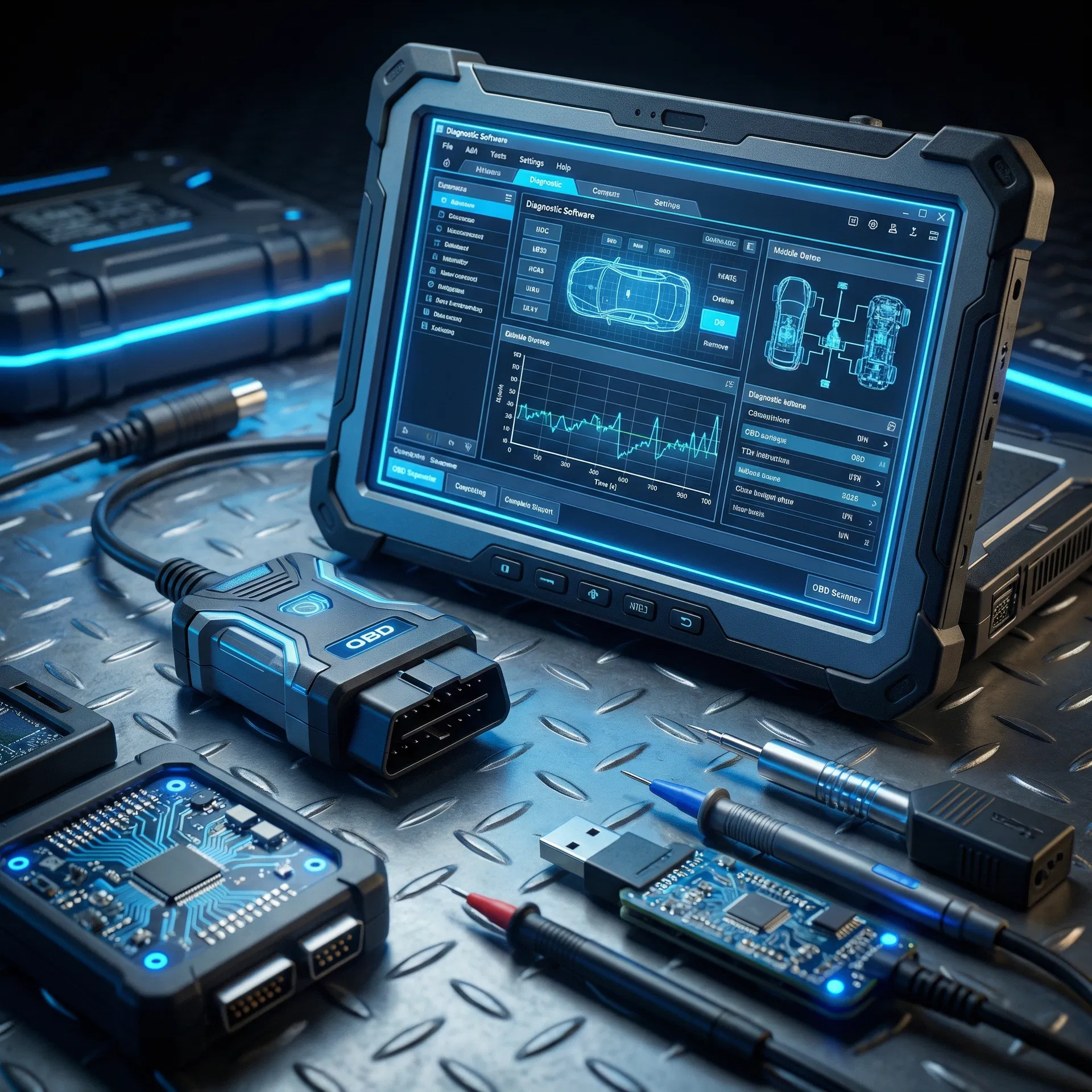 Advanced diagnostic equipment with blue accent lighting