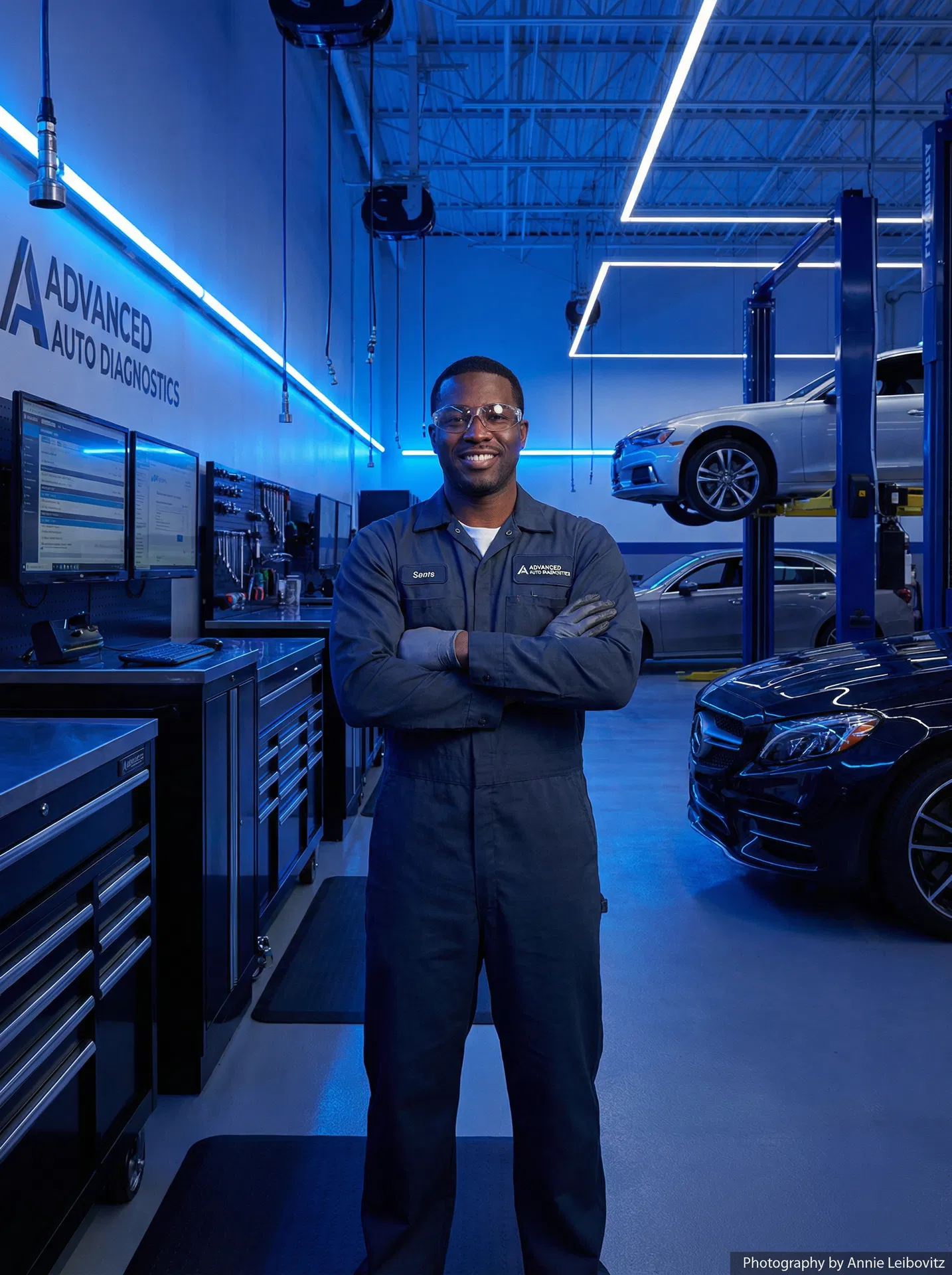 Expert Black technician in professional automotive workshop