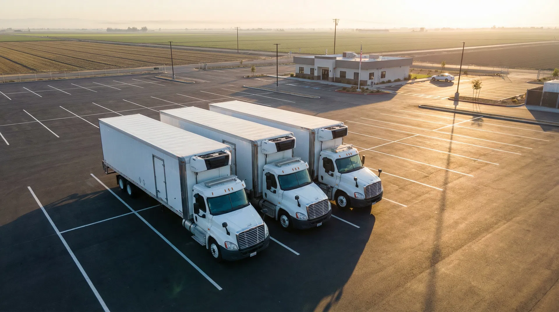 Fleet of refrigerated trucks at the Princeton Logistics yard