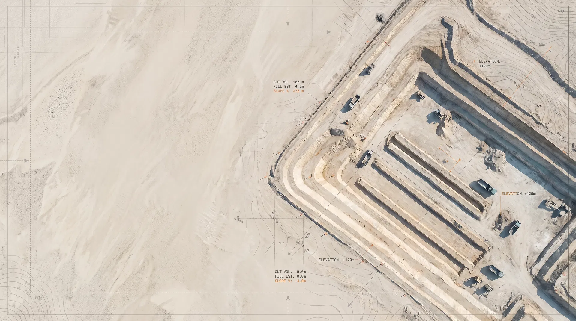 Aerial excavation site with contour atlas styling