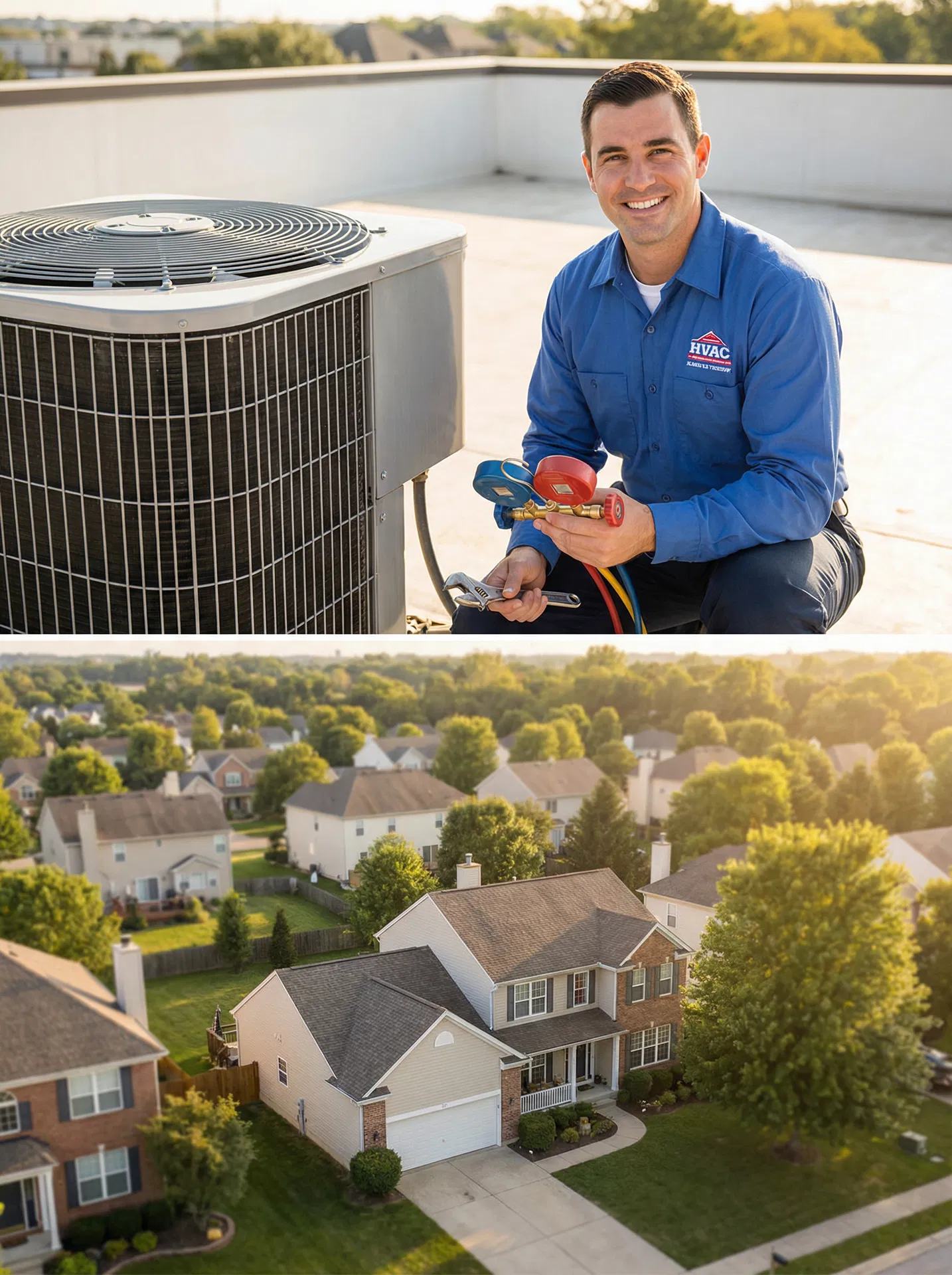 HVAC technician on rooftop