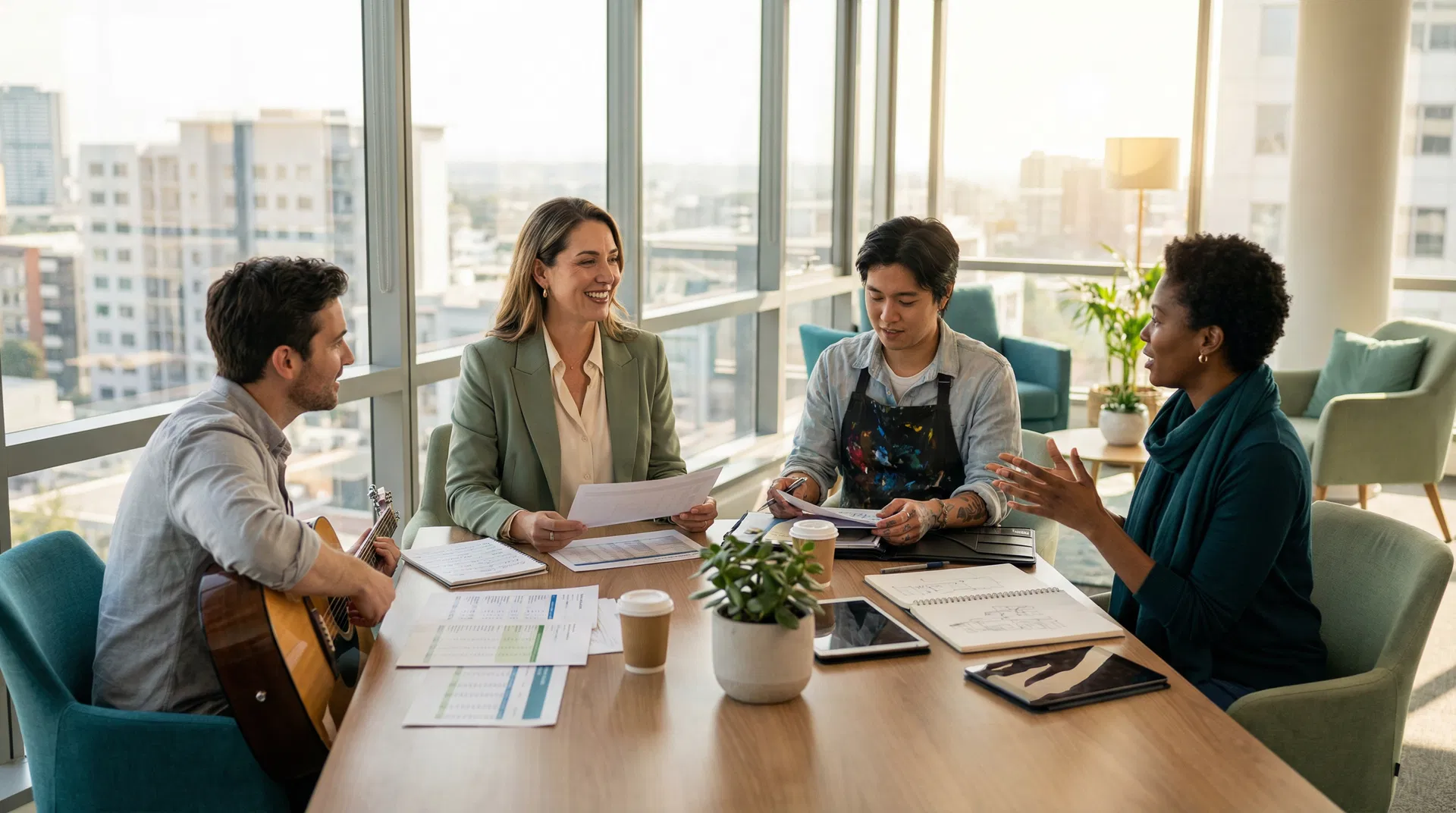Equipe Família Prudente em reunião com artistas