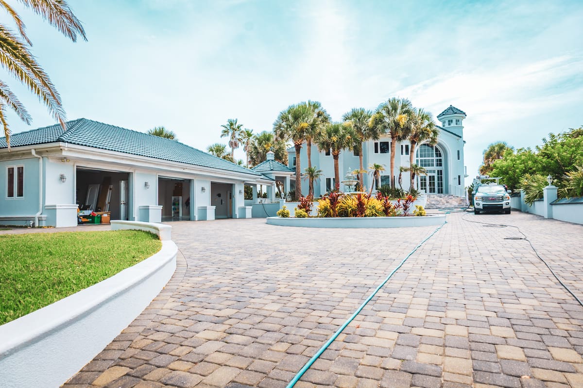 Pressure washing in progress