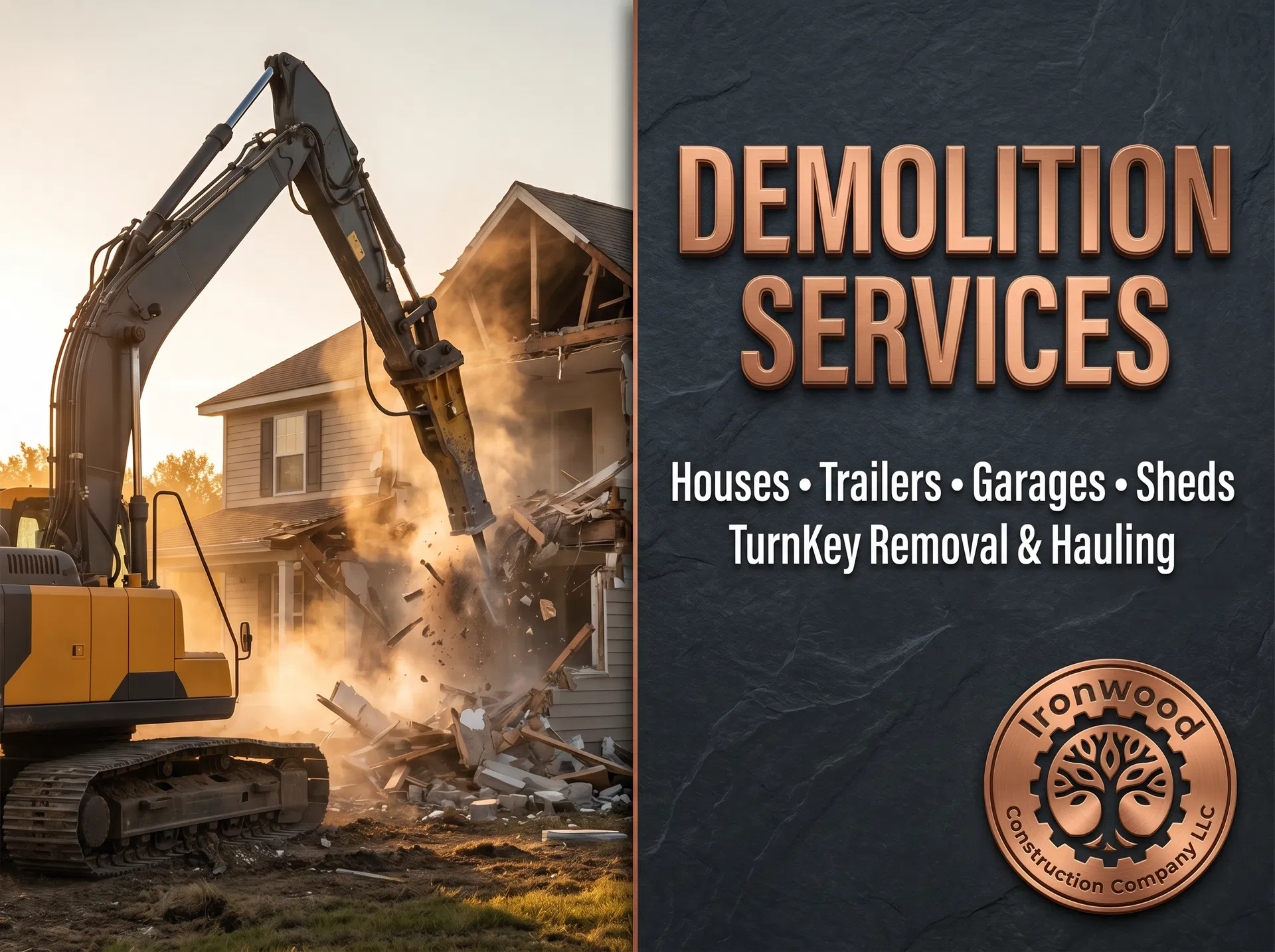 Demolition services - houses, trailers, garages, sheds