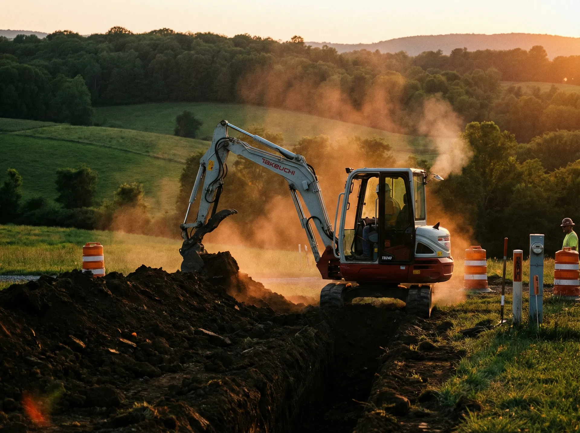 Excavation work at sunset