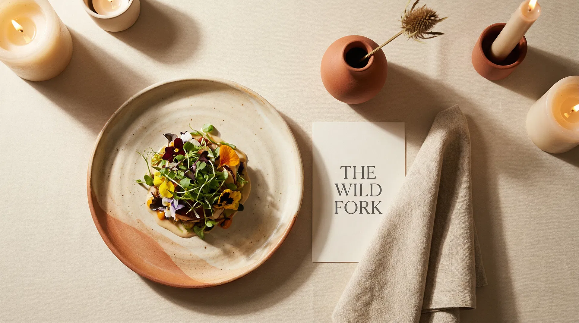 Elegant restaurant table setting with branded menu