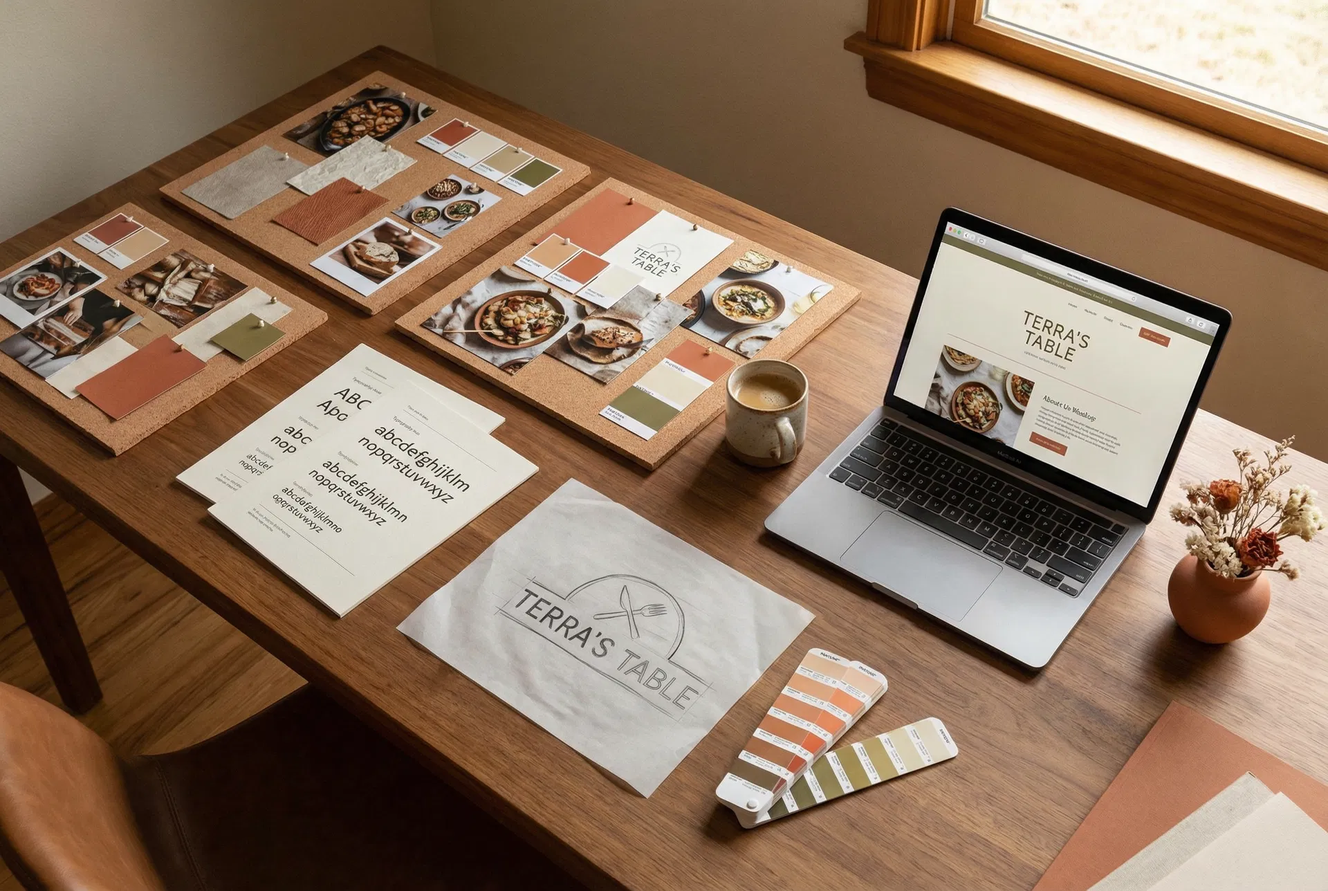 Branding process workspace for a restaurant project