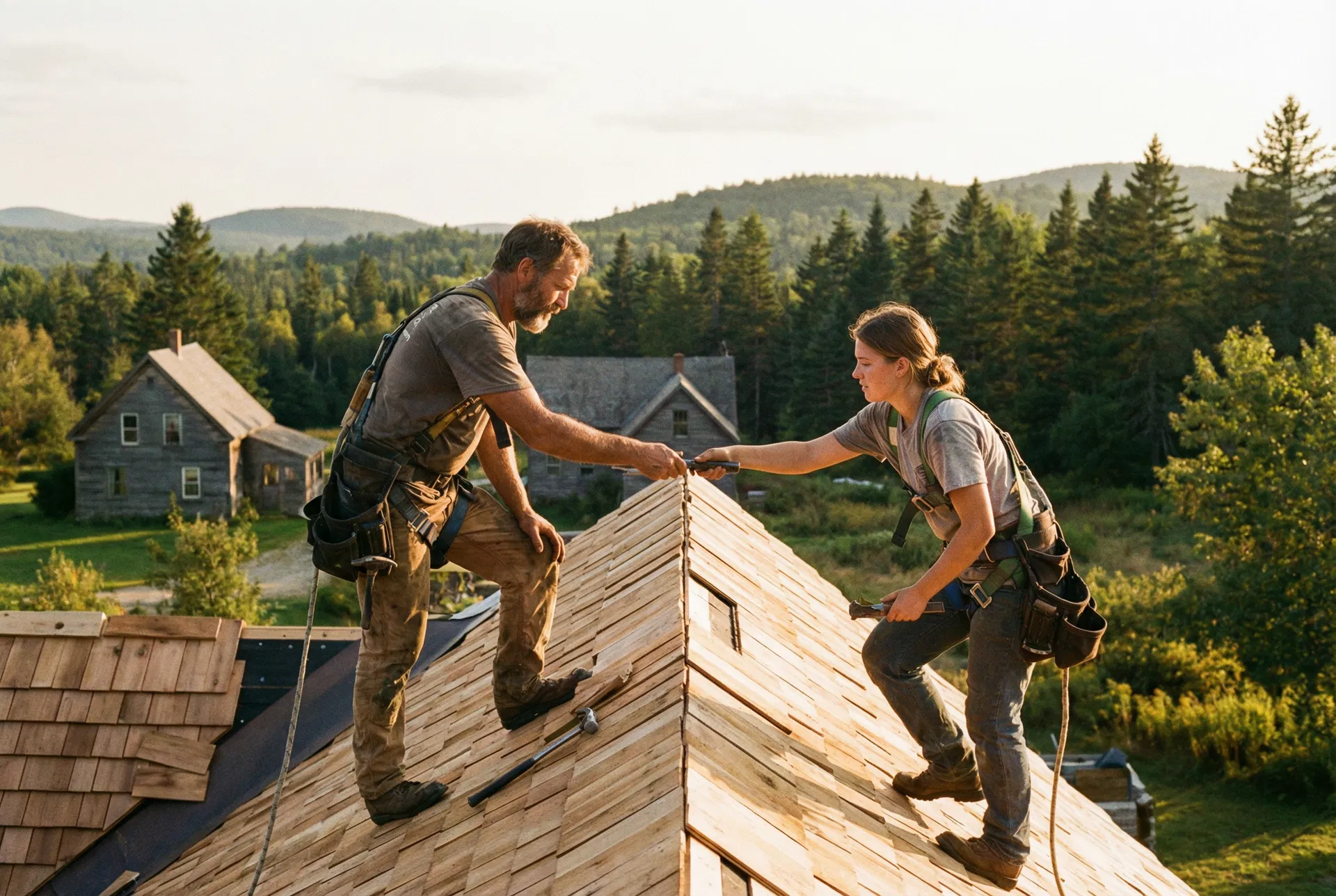 Elite Roofing family team at work in Maine