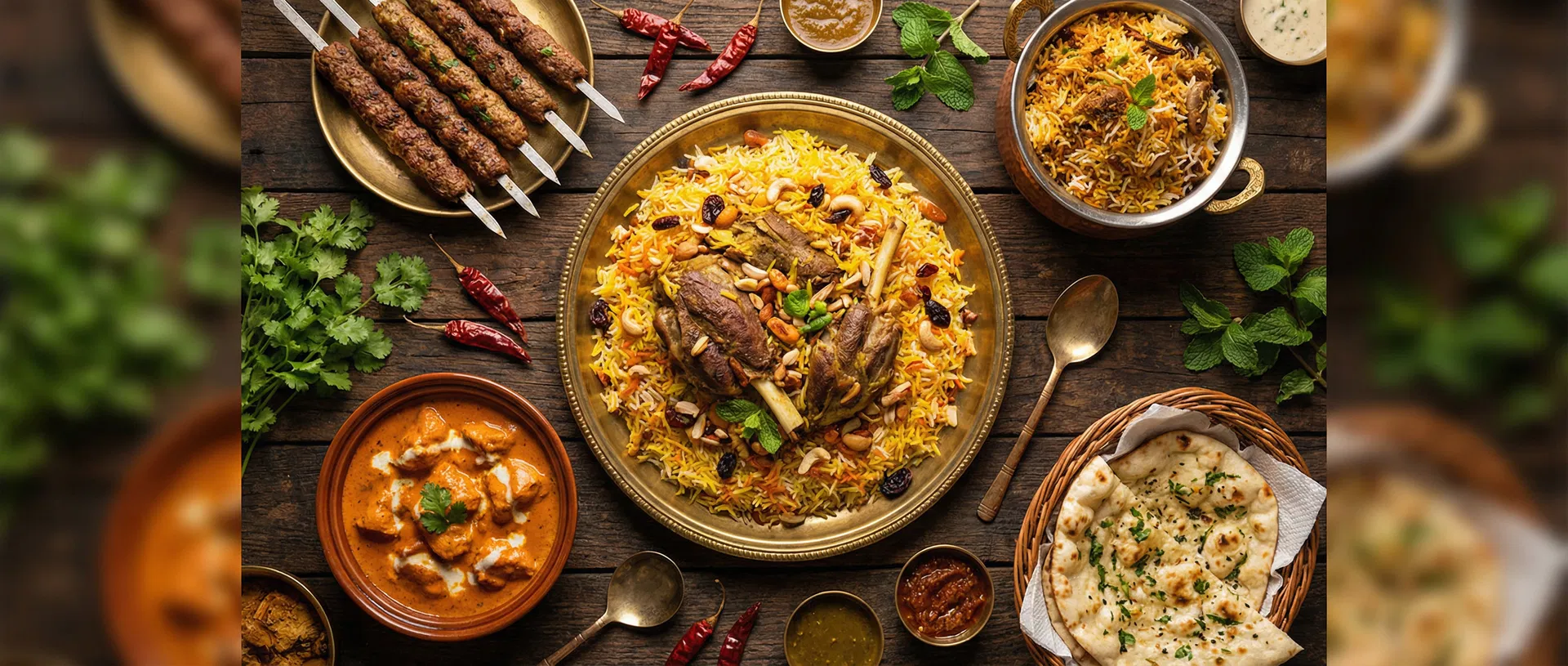Authentic Asian feast with mandi, biryani, kebabs and naan bread