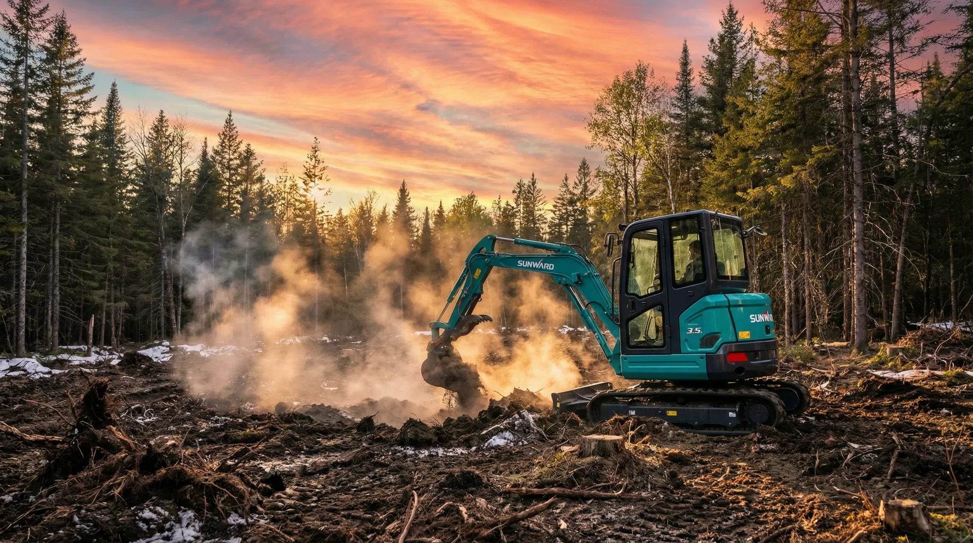 Excavator at work in Canadian wilderness