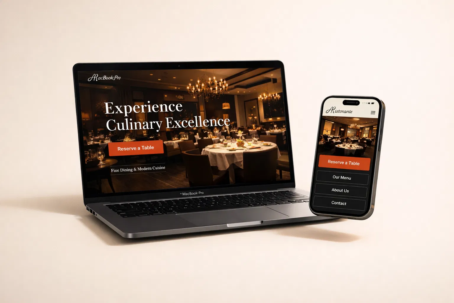 Modern restaurant website on desktop and mobile