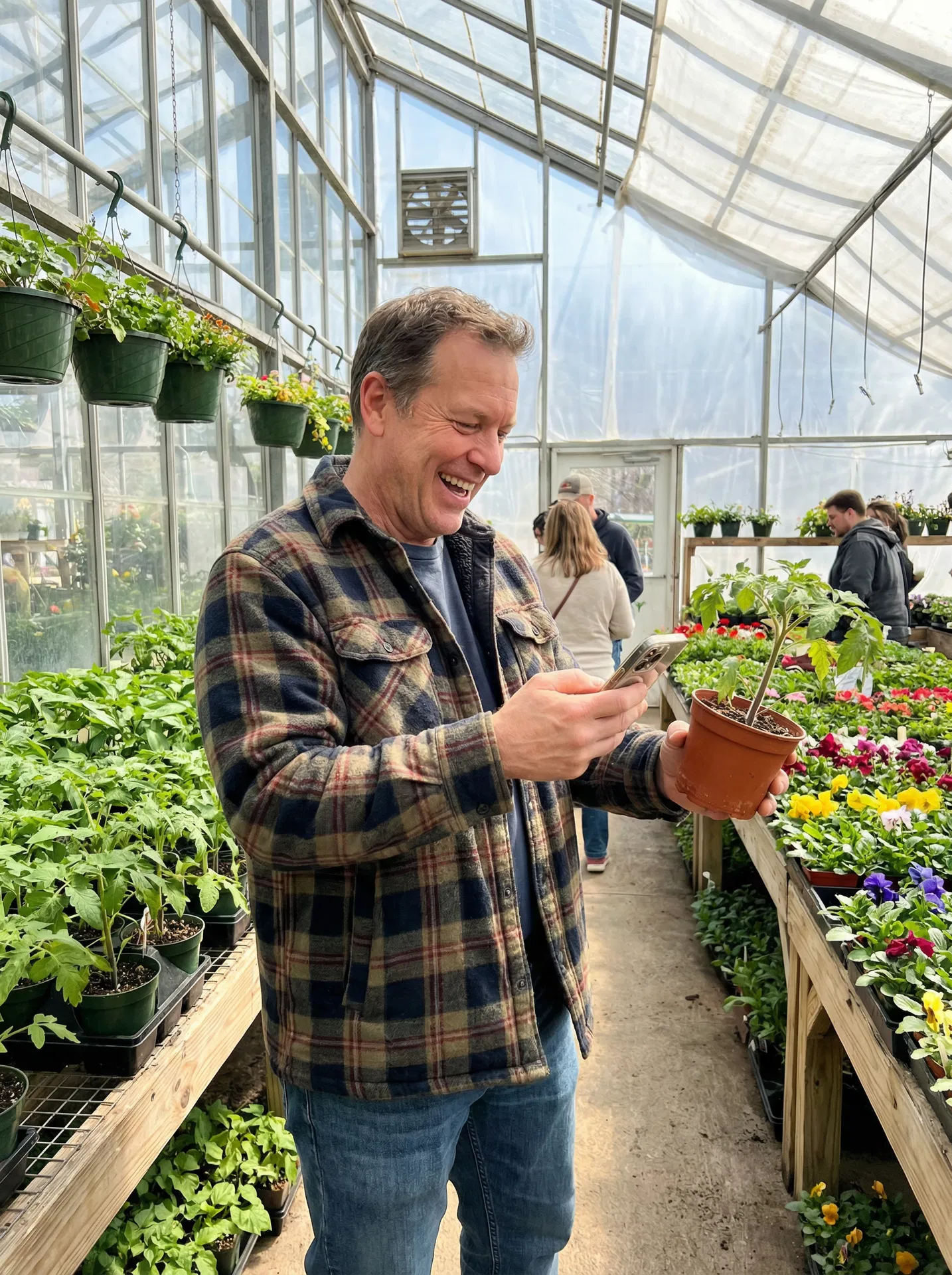 Customer texting at nursery