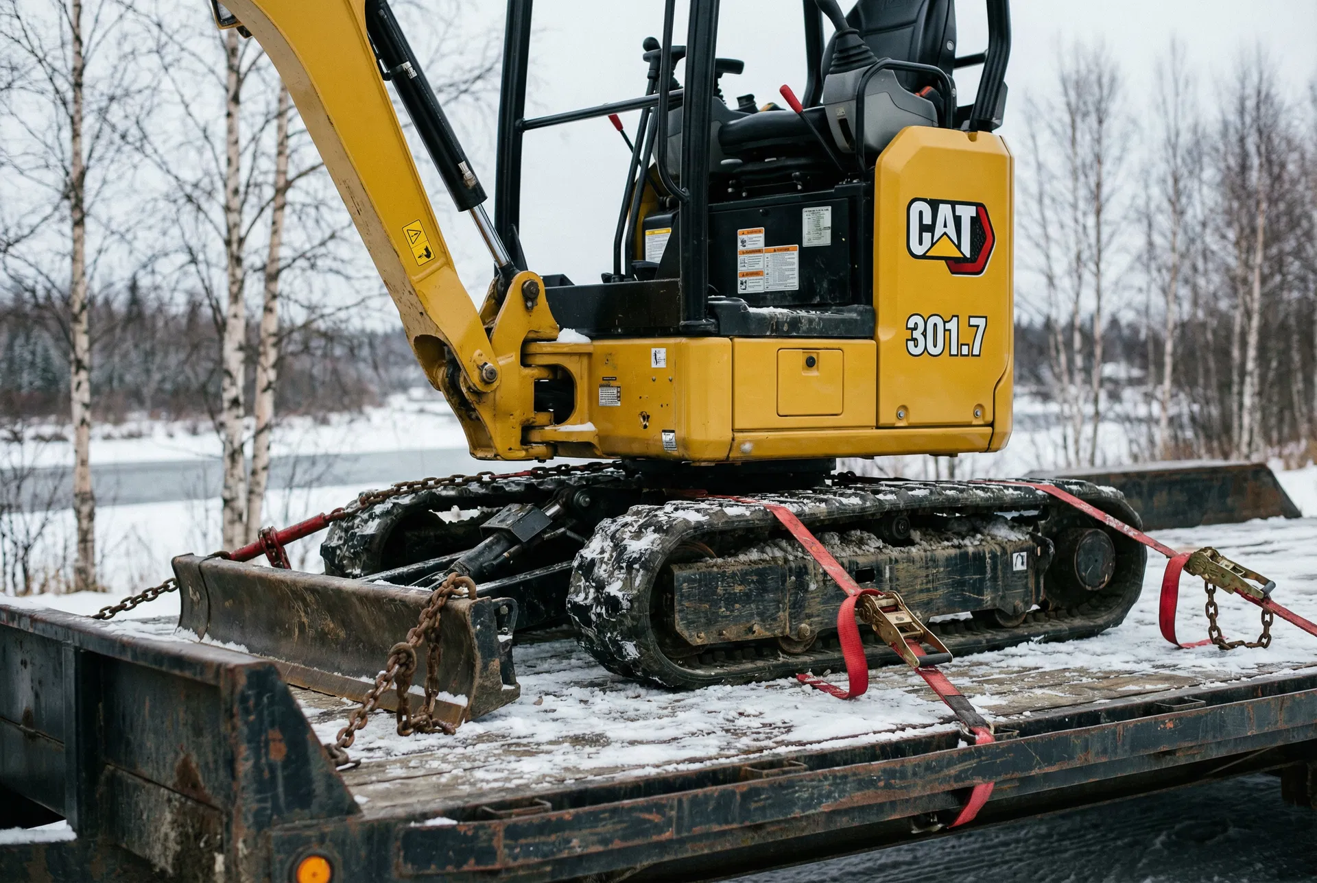 Small equipment on flatbed trailer