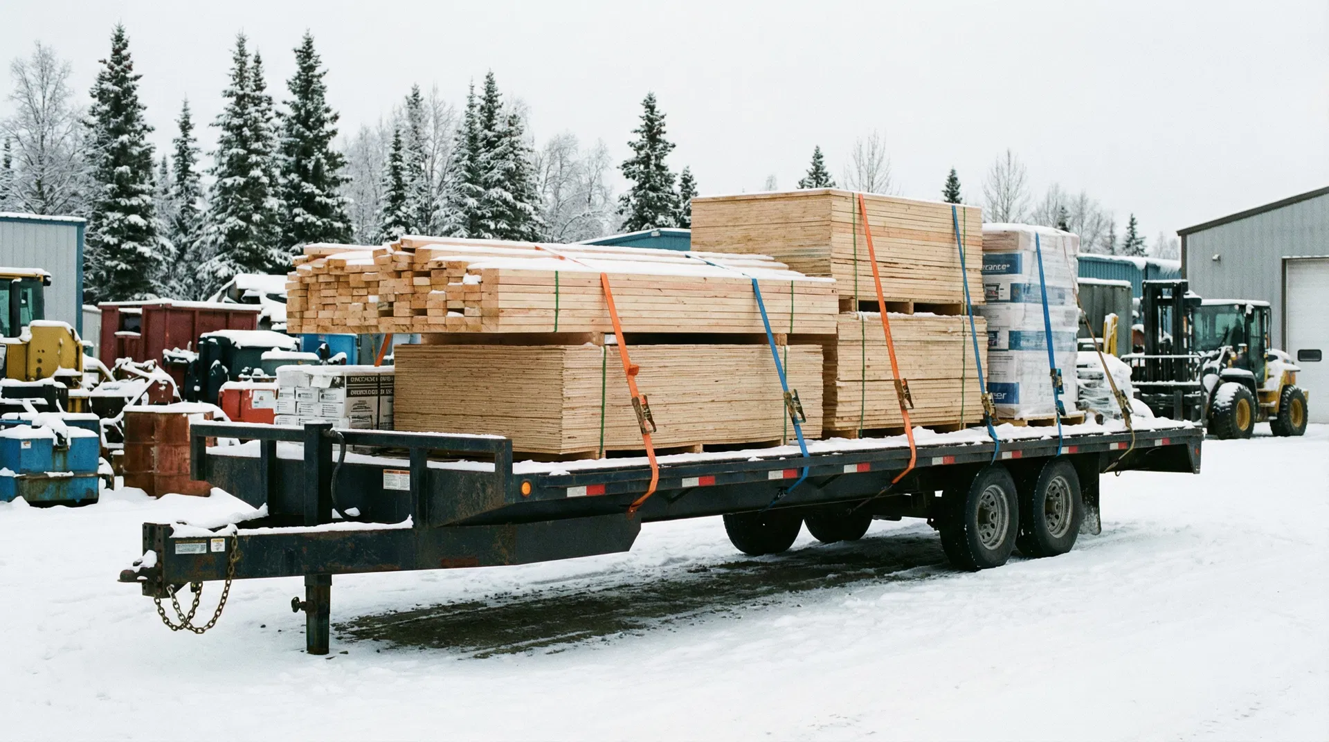 Building materials on flatbed