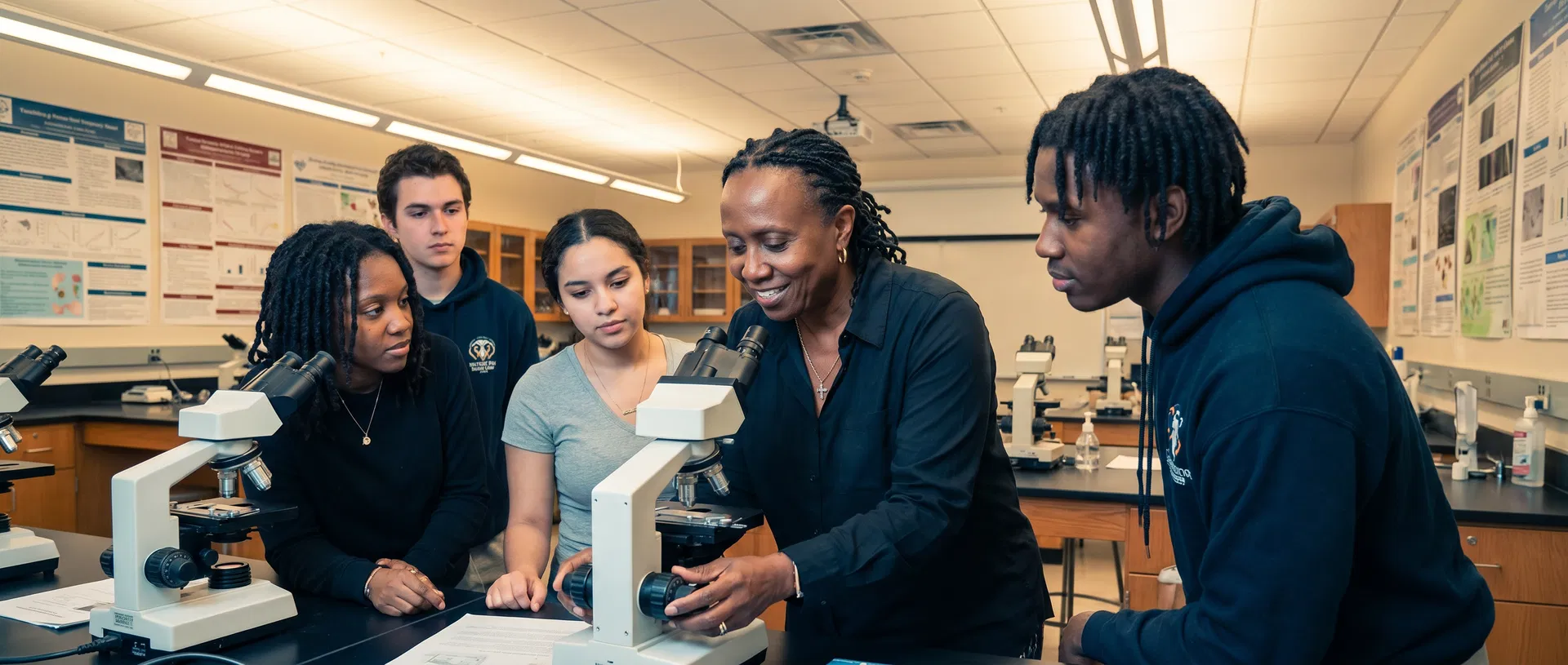 Toni Glymph-Martin teaching hands-on microscopy workshop