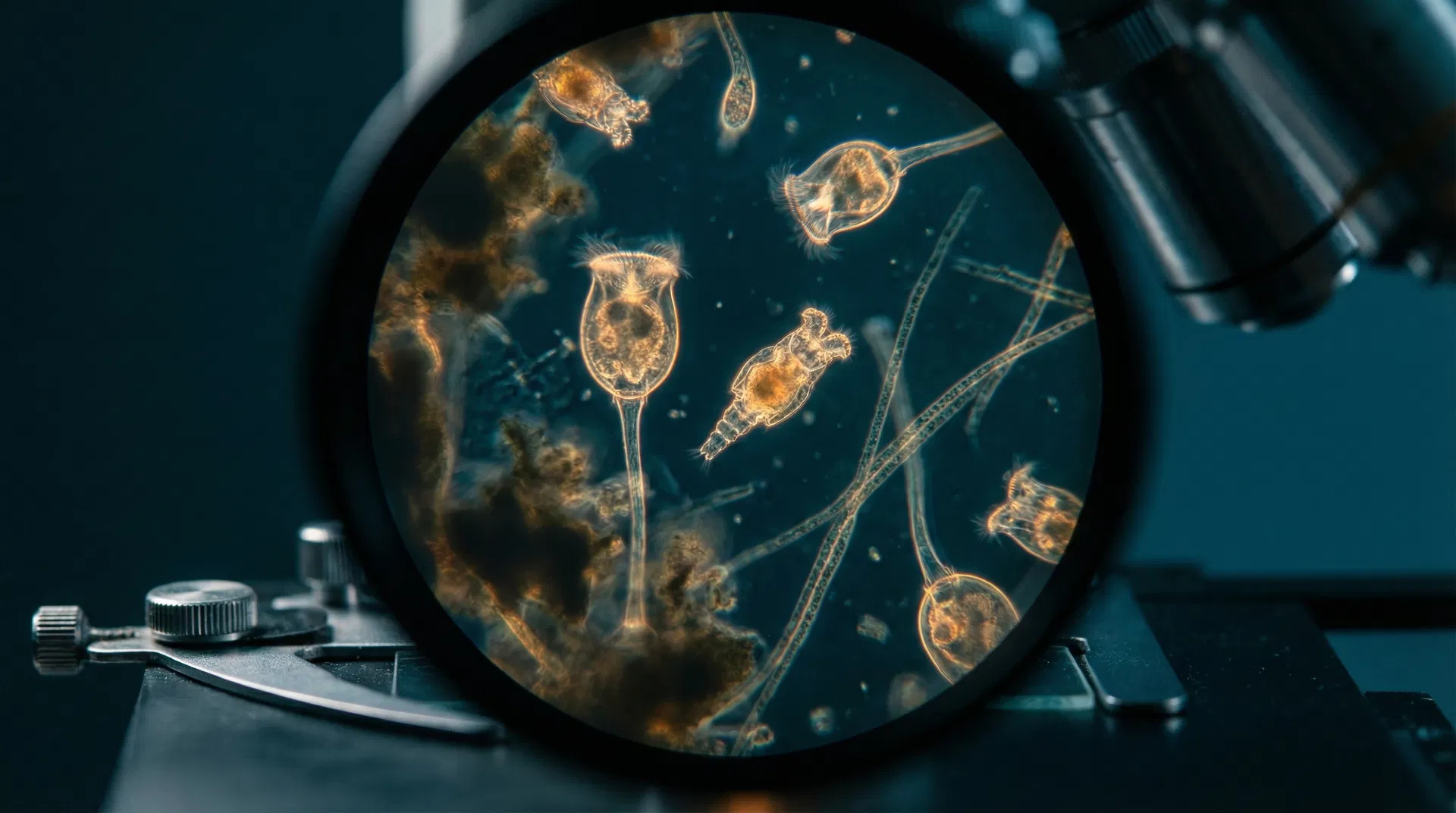 Microscopic view of wastewater organisms