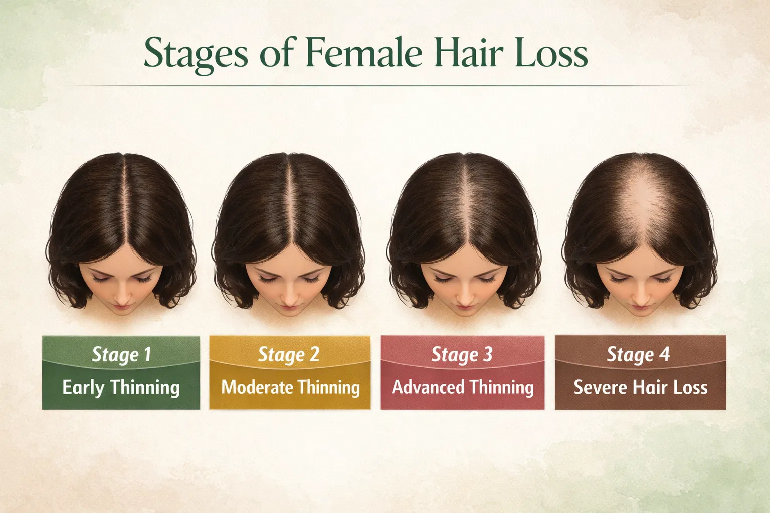 Stages of Female Hair Loss - Stage 1 to Stage 4