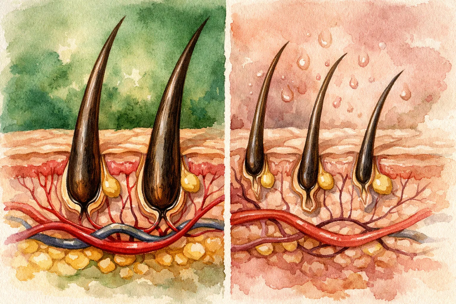 Male Pattern Hair Loss - Healthy vs DHT-Affected Follicles