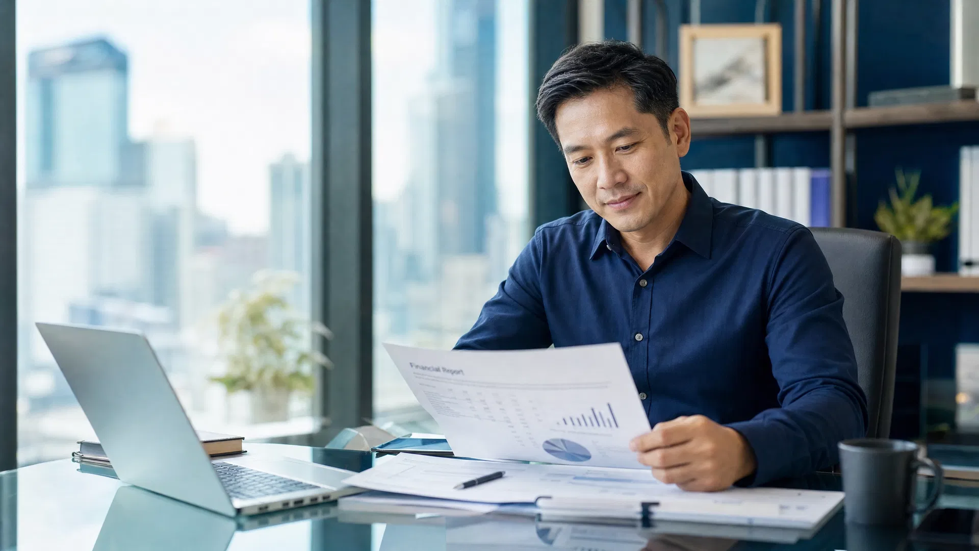 Business professional reviewing financial documents