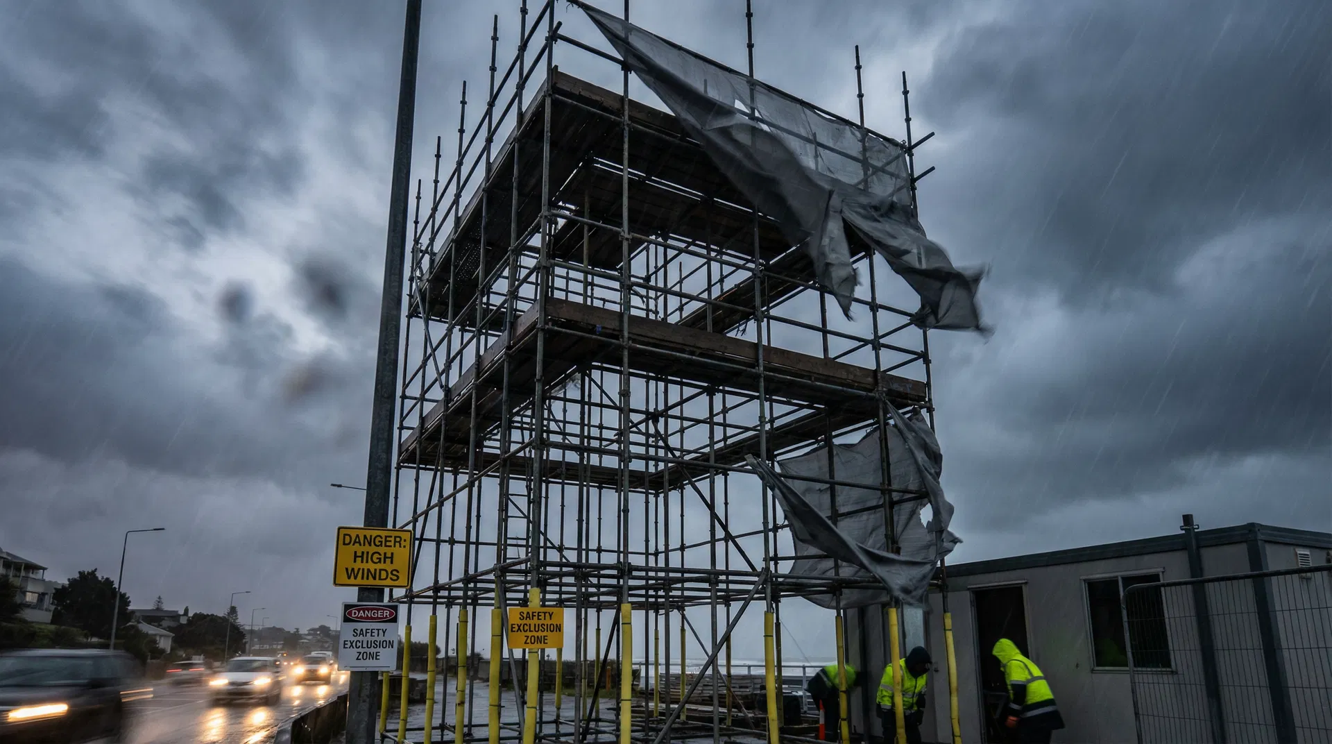 Ponteggi e condizioni meteo avverse: vento, pioggia, gelo e fulmini