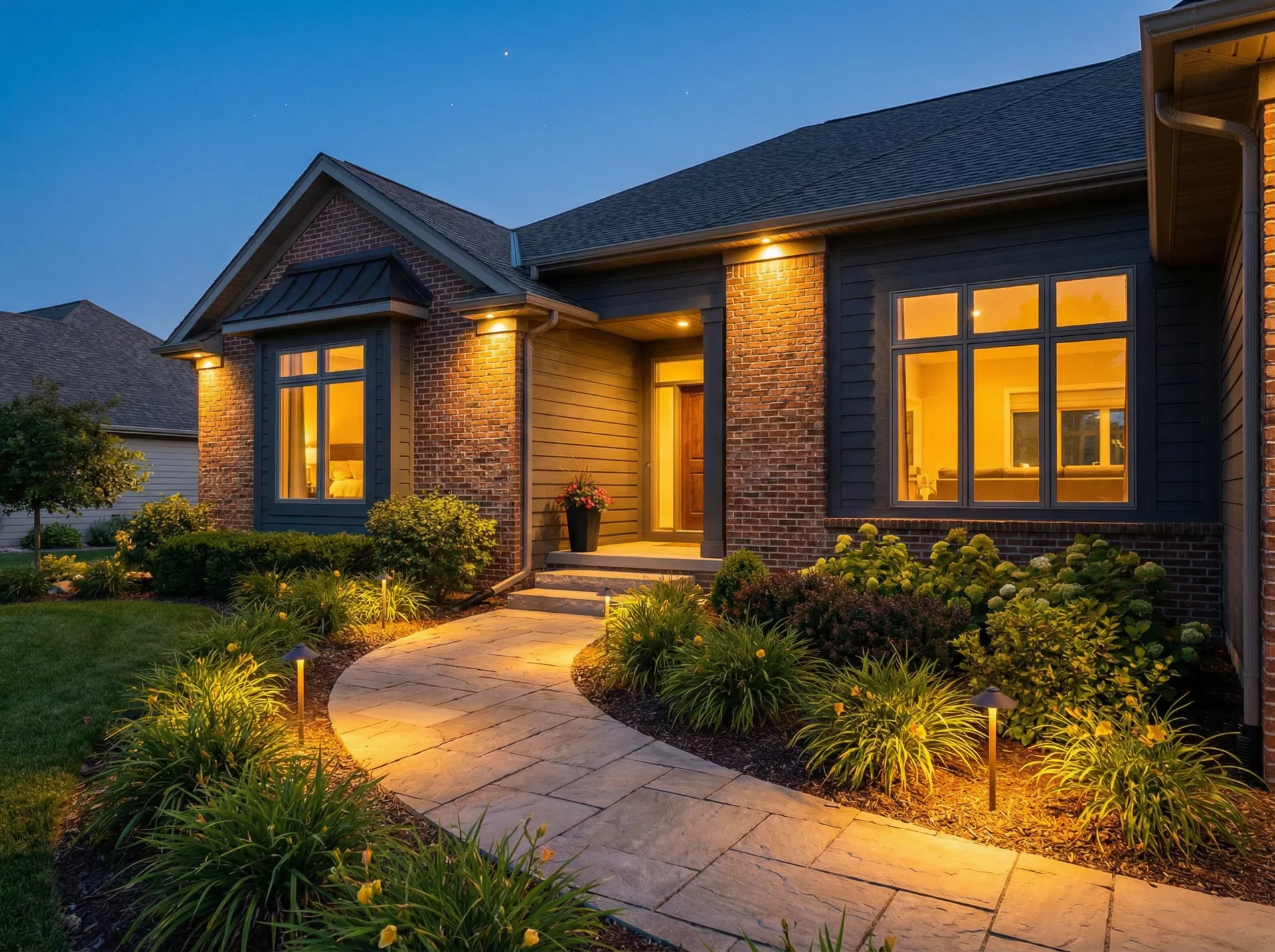 Beautiful home with outdoor lighting upgrades
