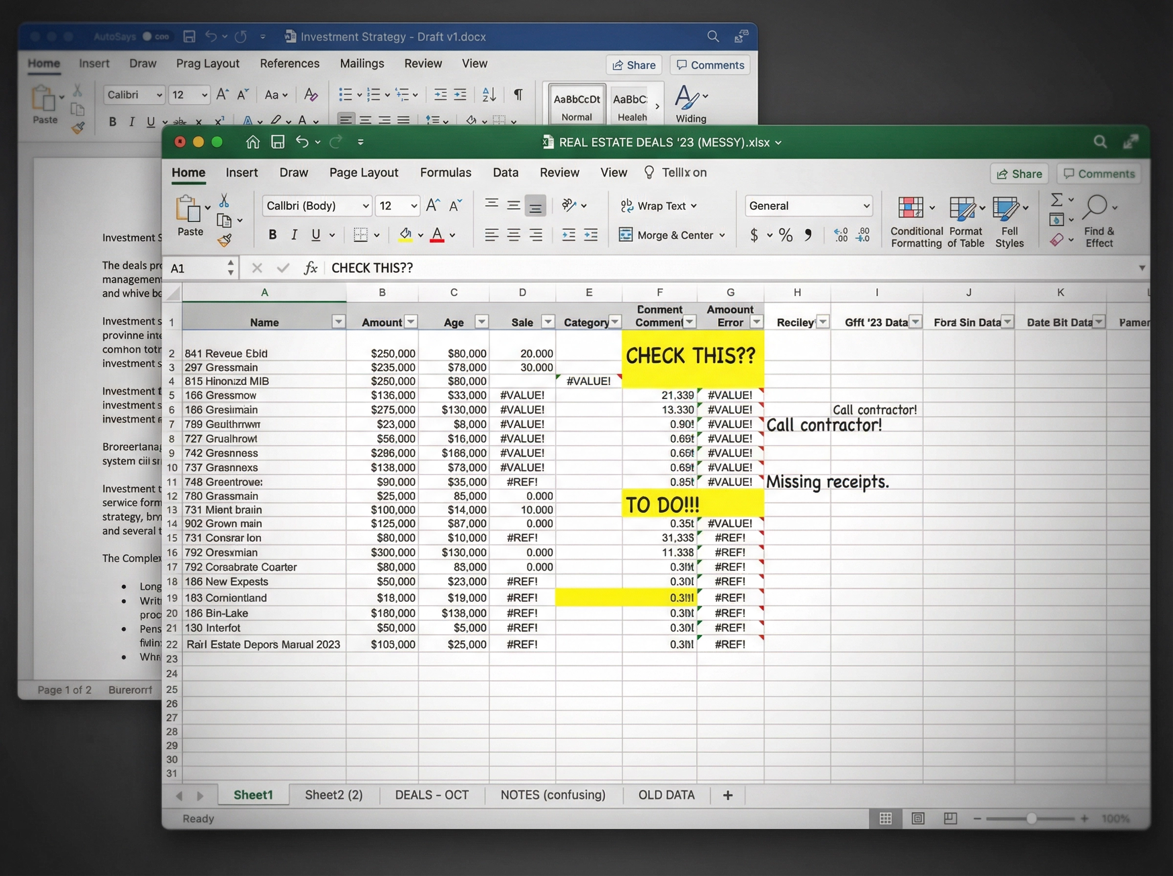 Before: messy Excel spreadsheet