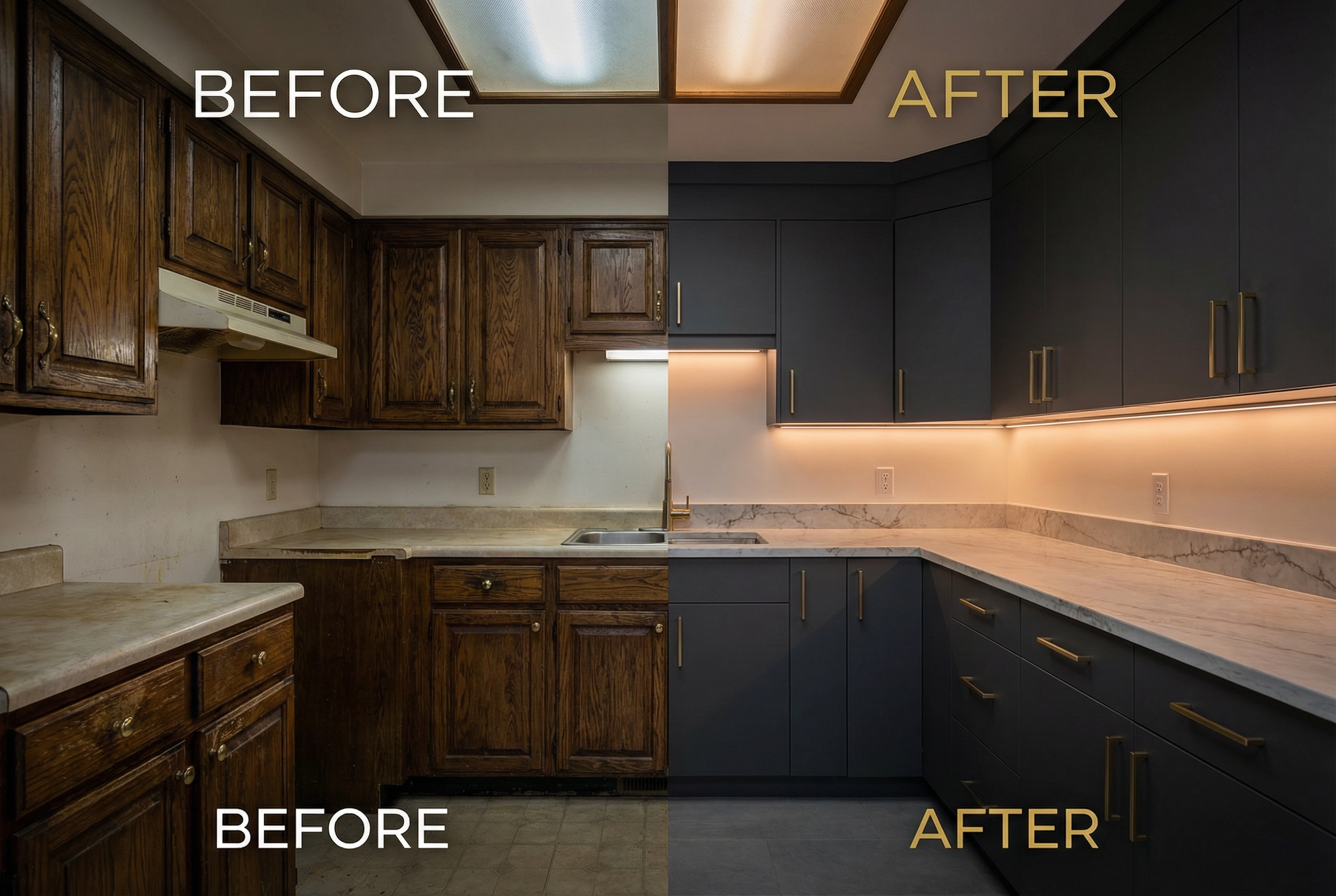 Kitchen wrapping before and after