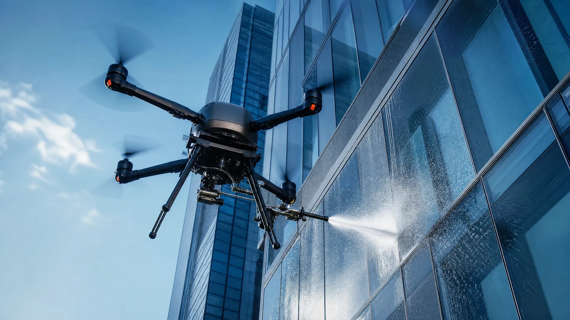 Drone limpando fachada
