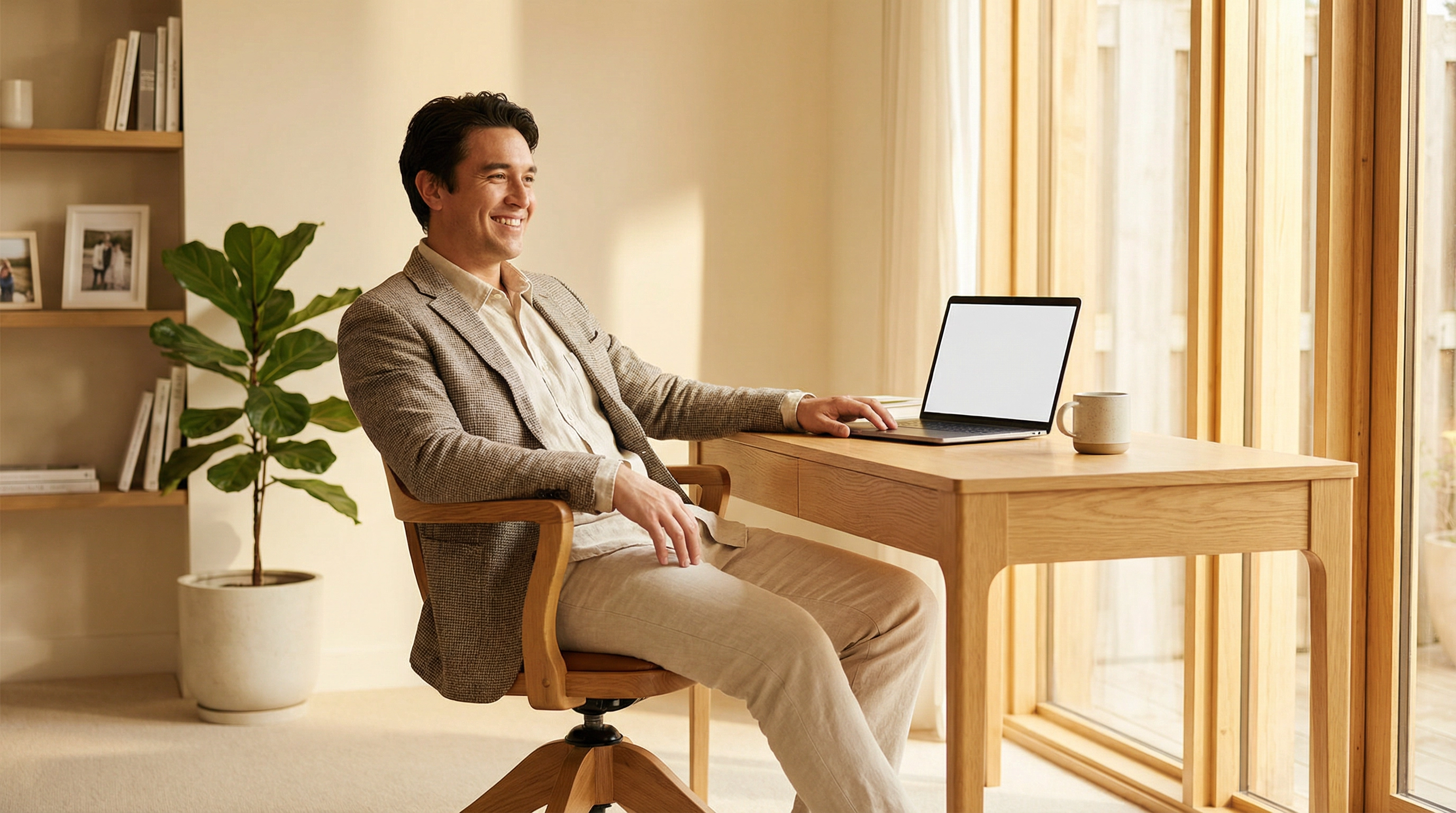 Business owner in control, relaxed at their desk