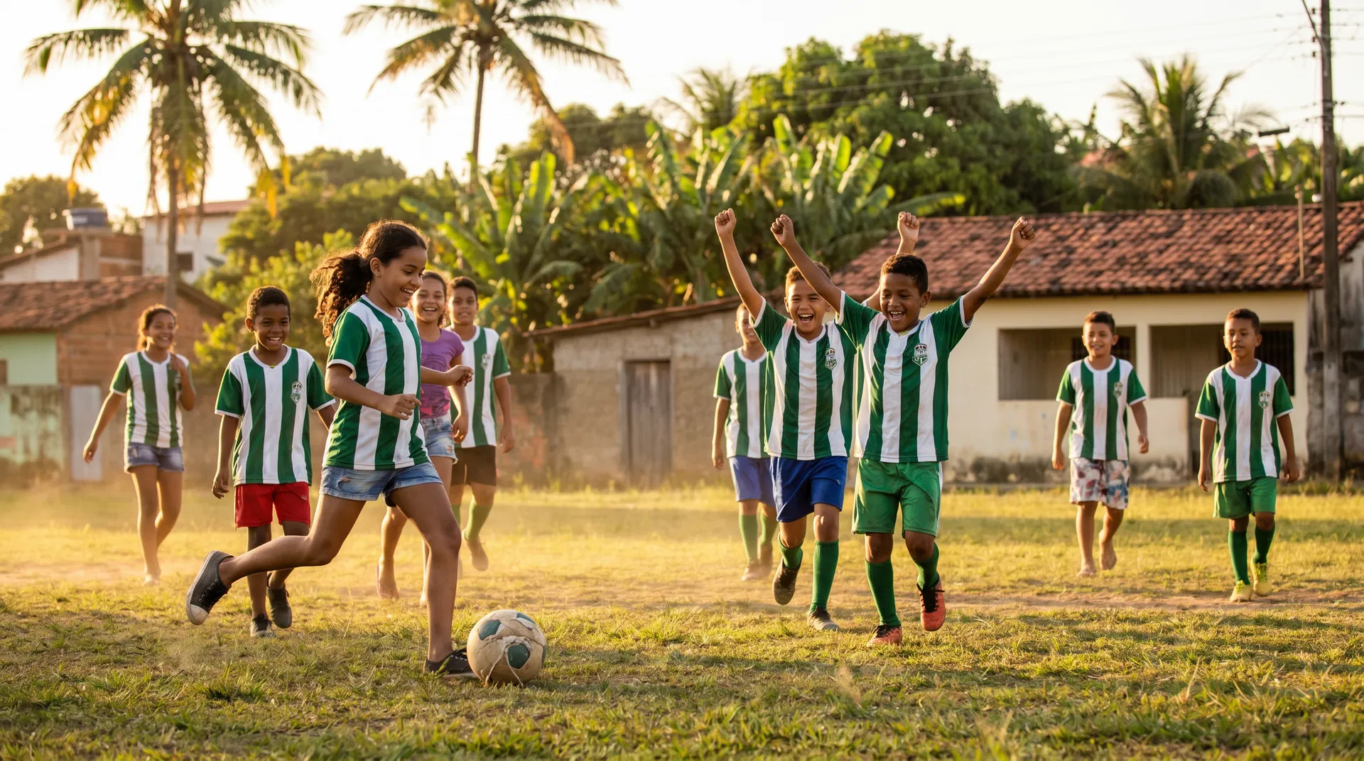Crianças do Guaraú EC jogando futebol no campo