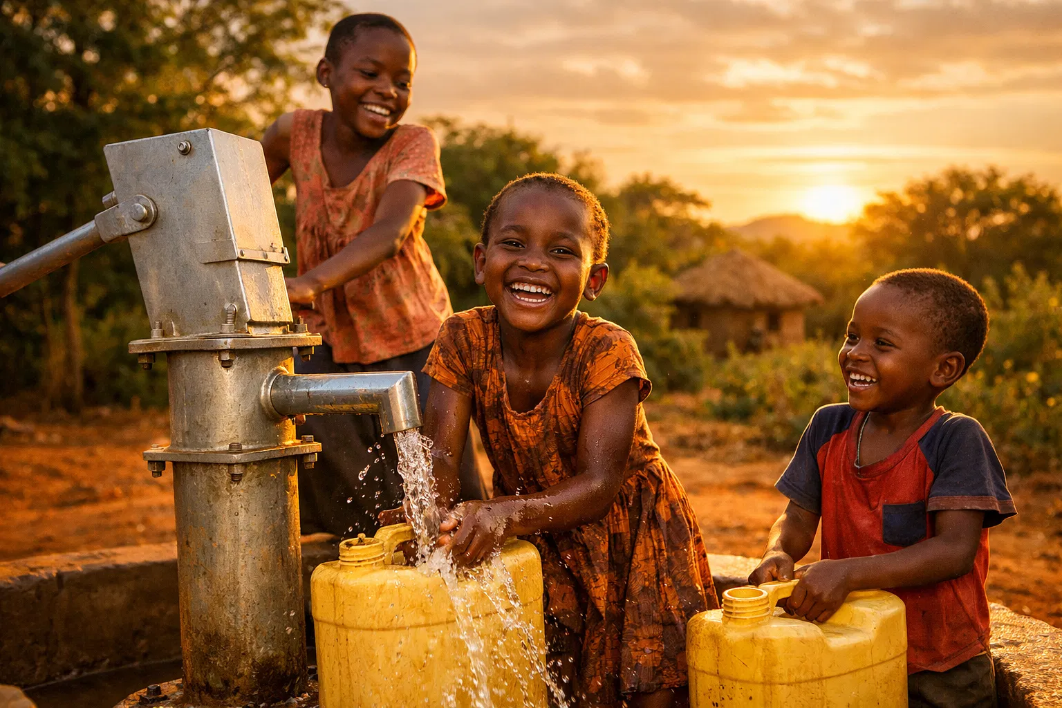 Children with clean water access