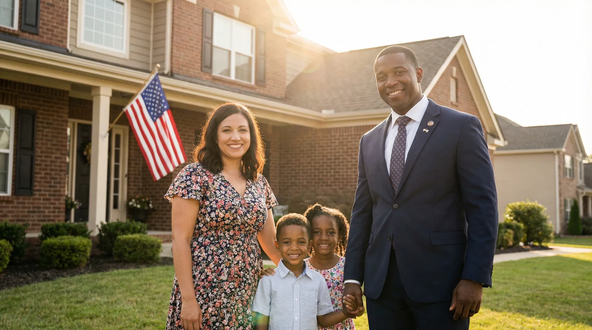 Veteran family in front of home