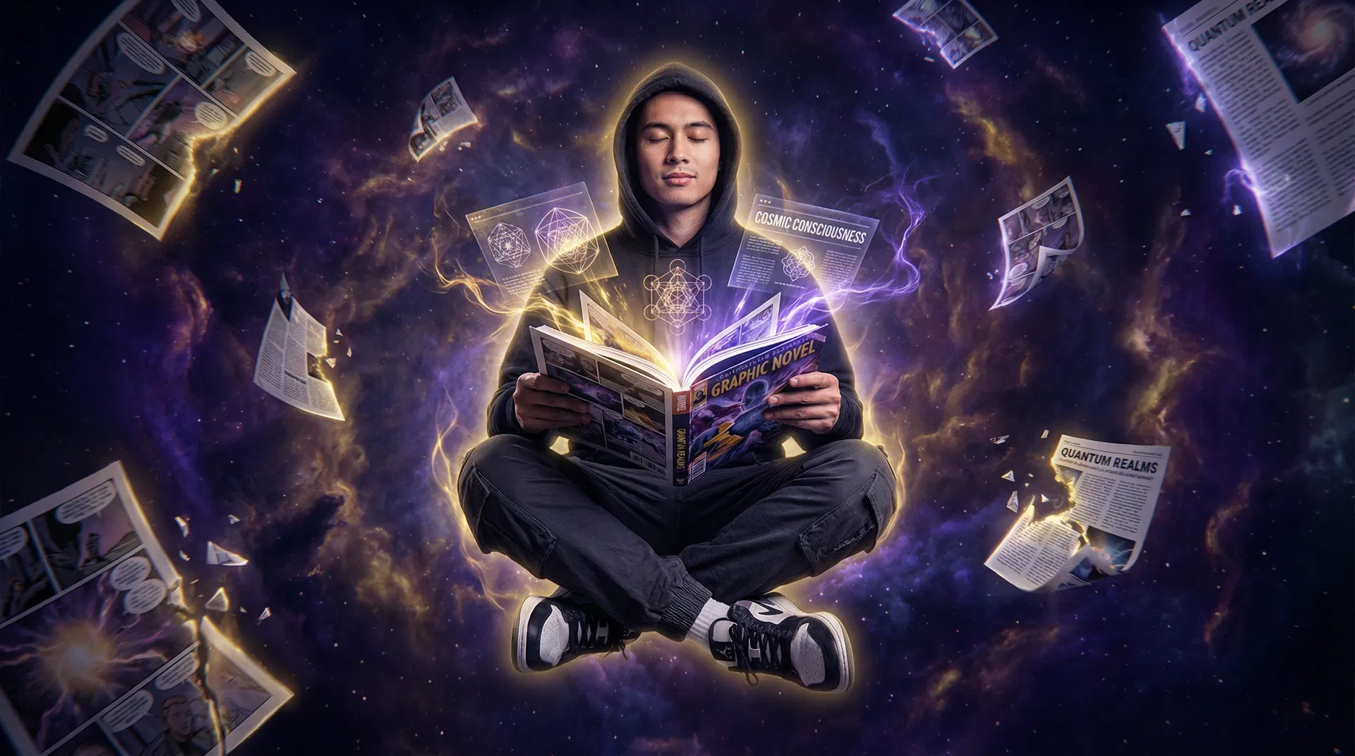 Awakened Superhuman reading cosmic articles