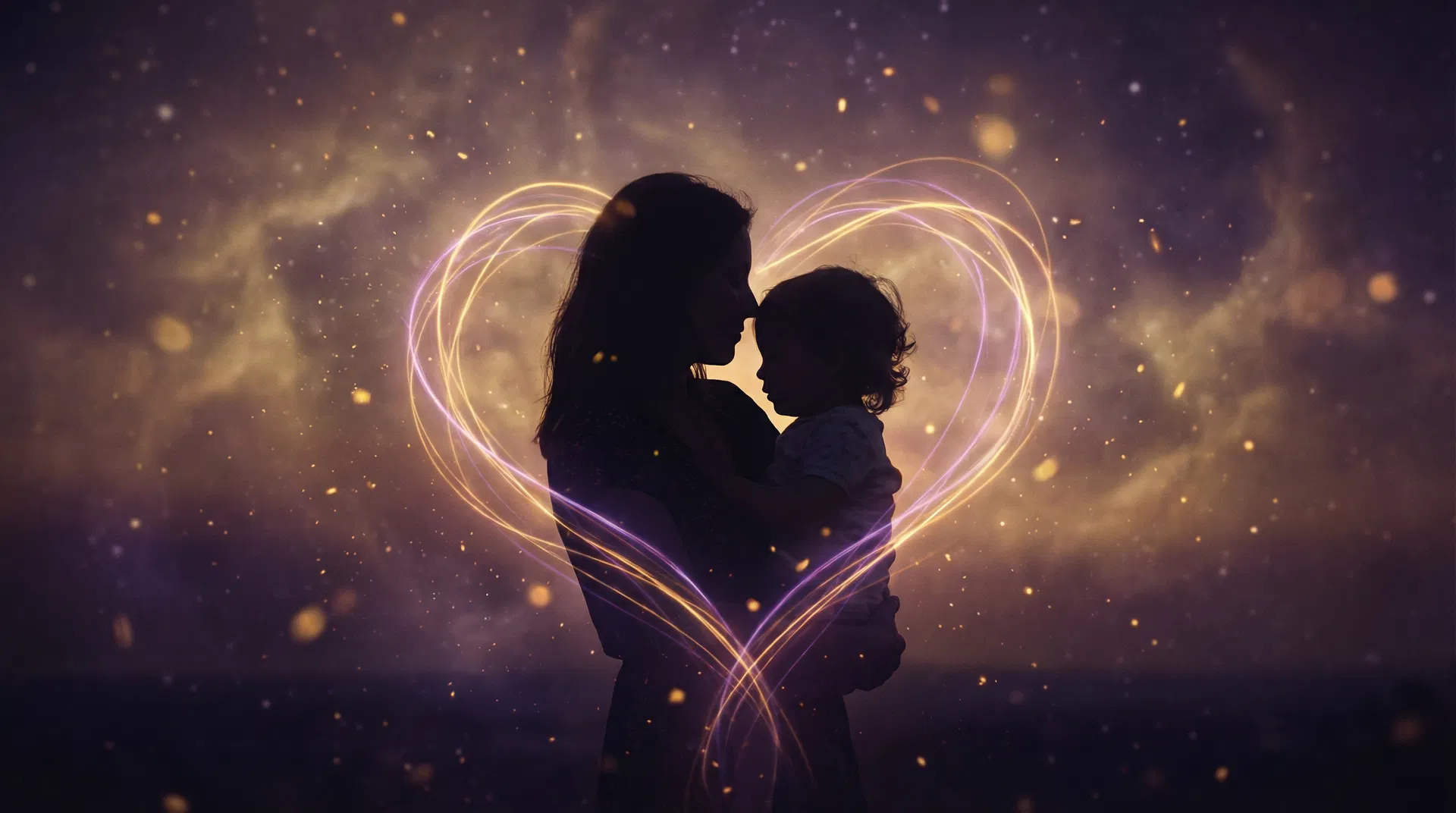 Intuitive Parenting — mother and child in cosmic light