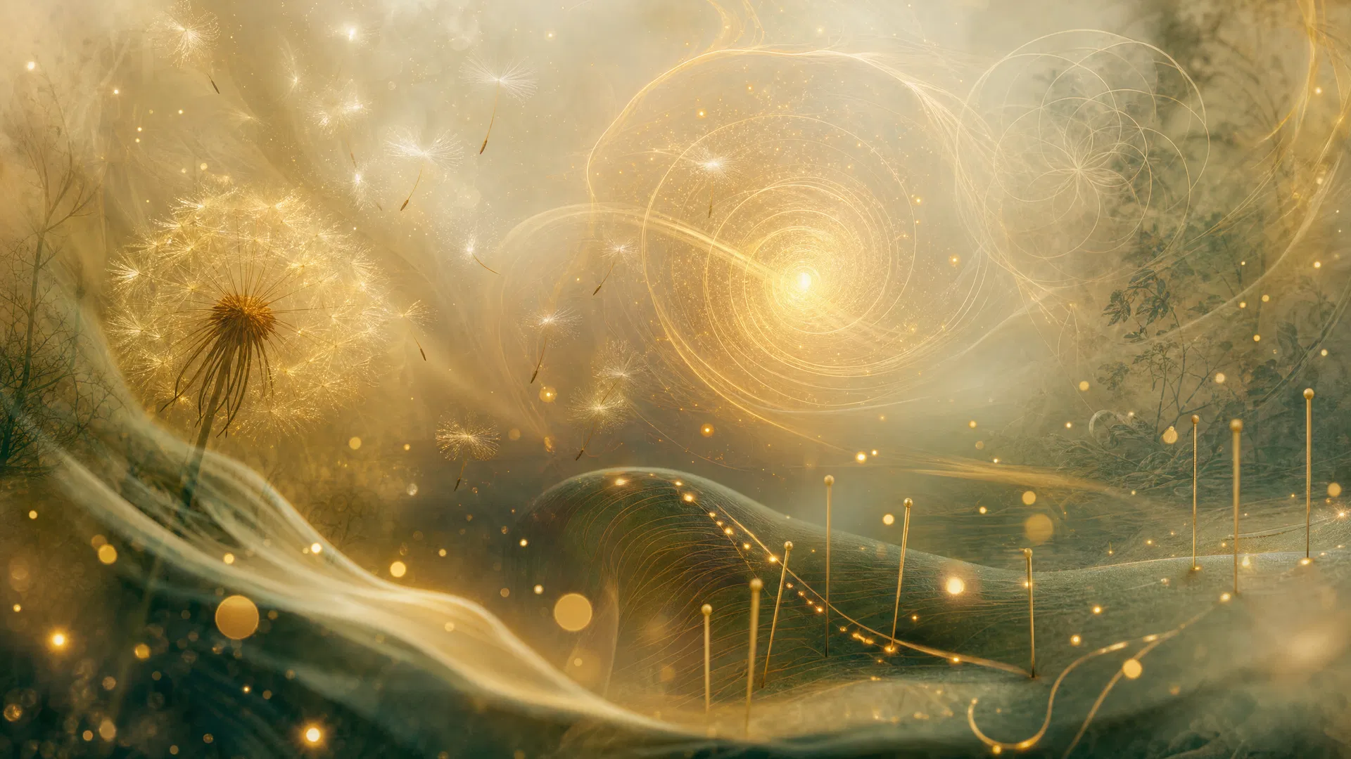 Healing energy visualization — golden light, sacred geometry, and meridian flow