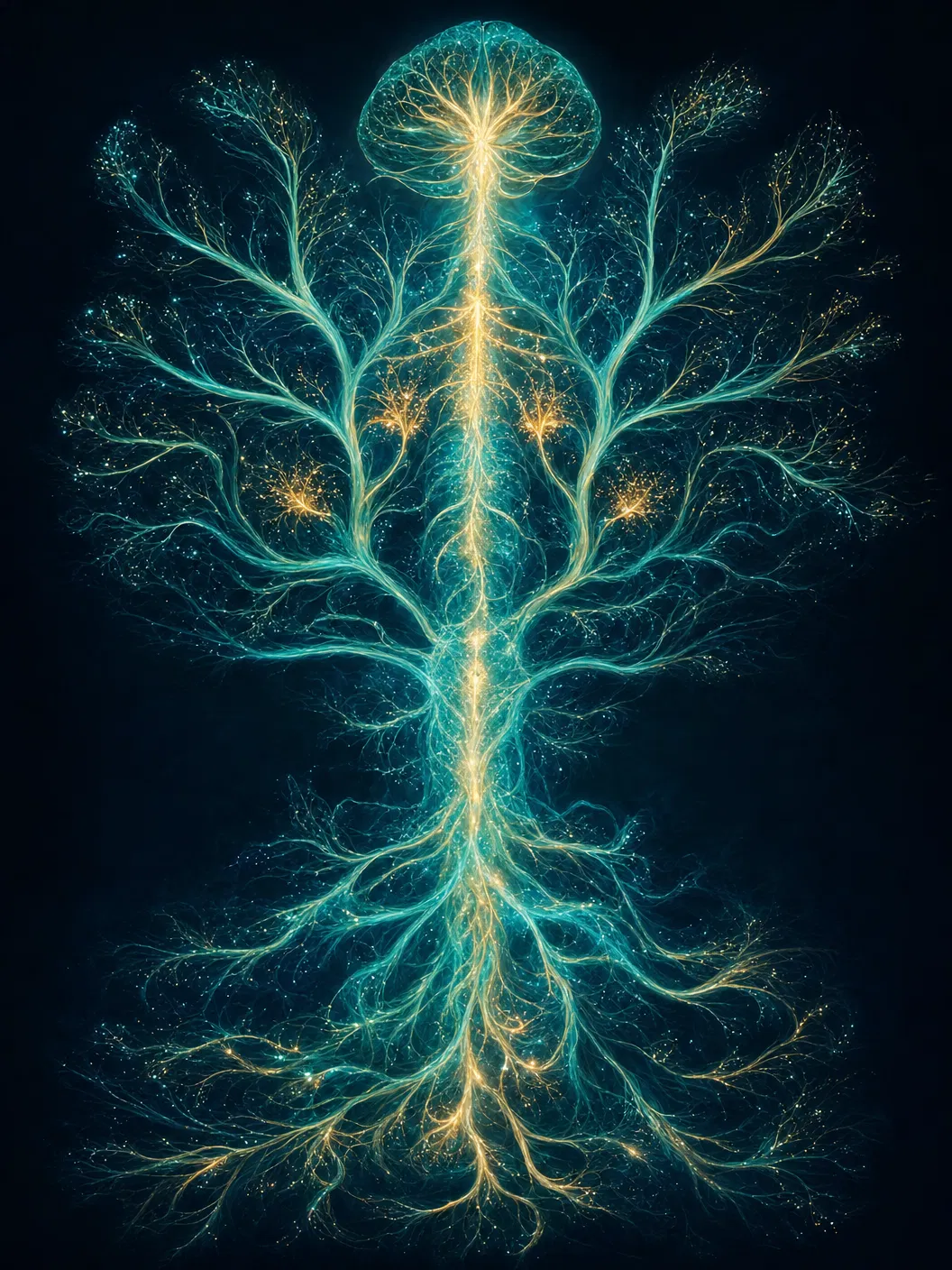 Artistic visualization of the nervous system as a tree of light