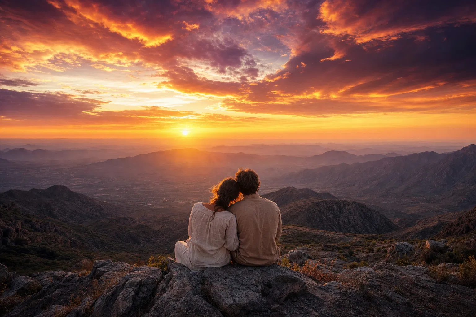 Couple watching sunset