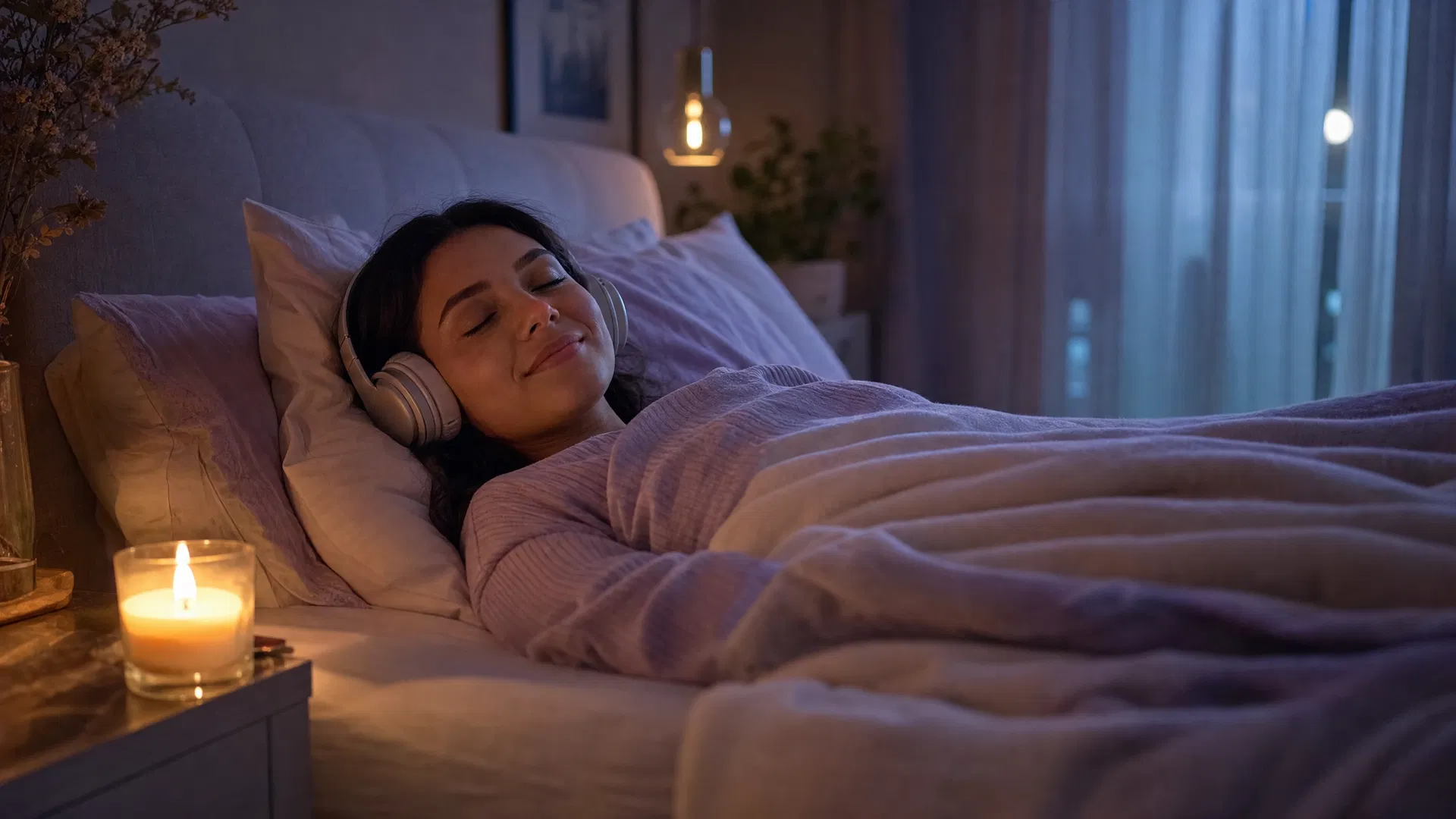 Evening meditation in peaceful bedroom