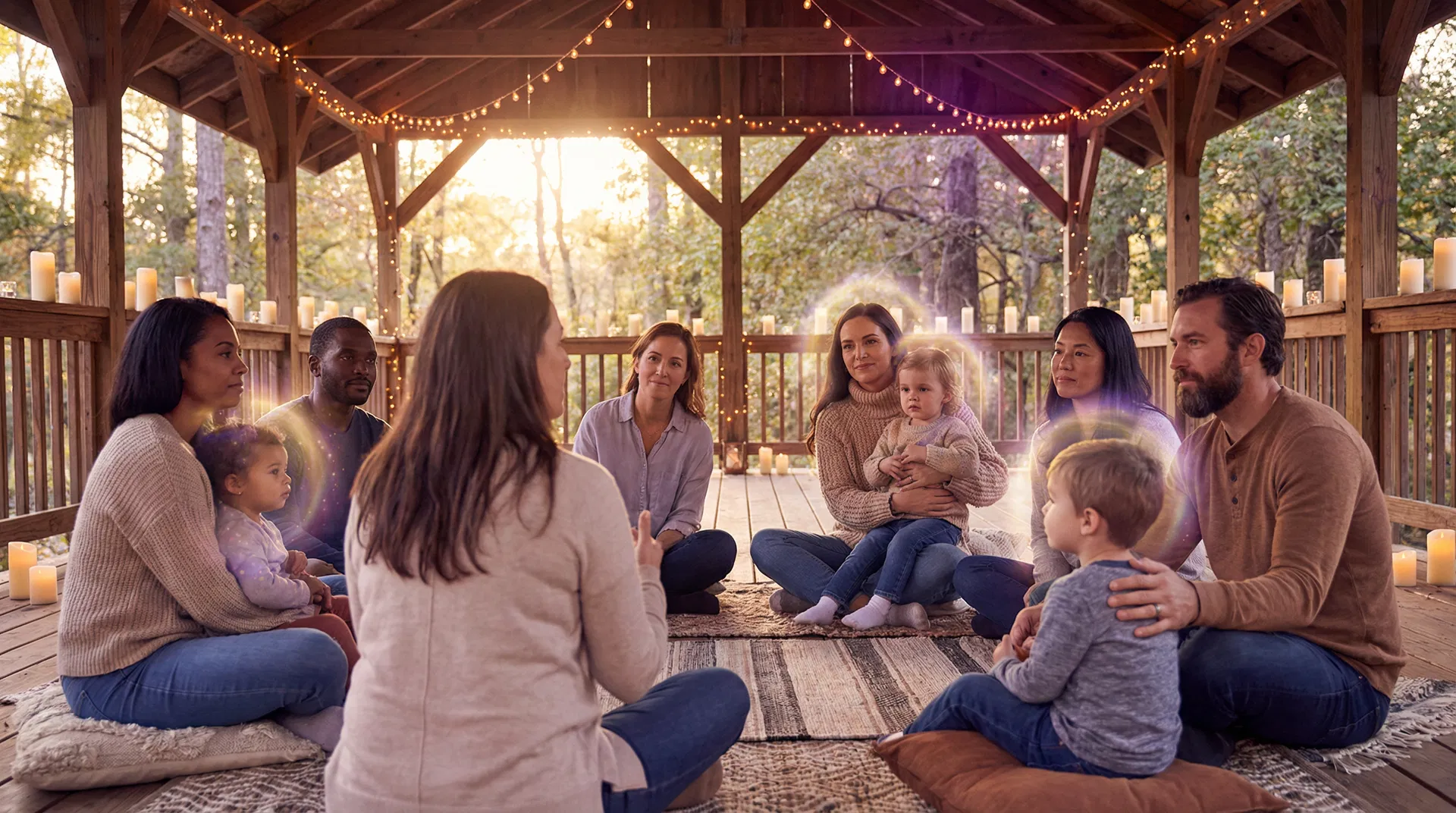 Parents and awakened children in a supportive community circle