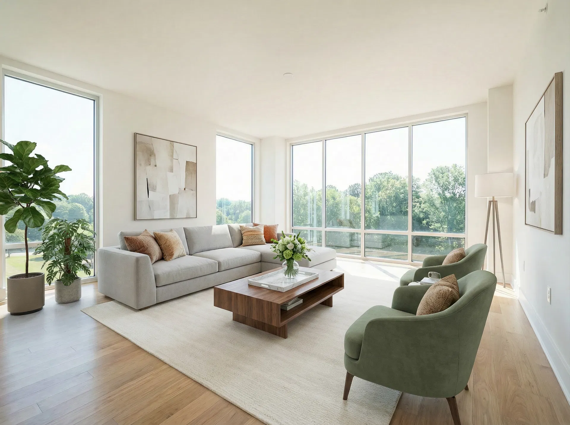 Beautifully staged living room after AI virtual staging