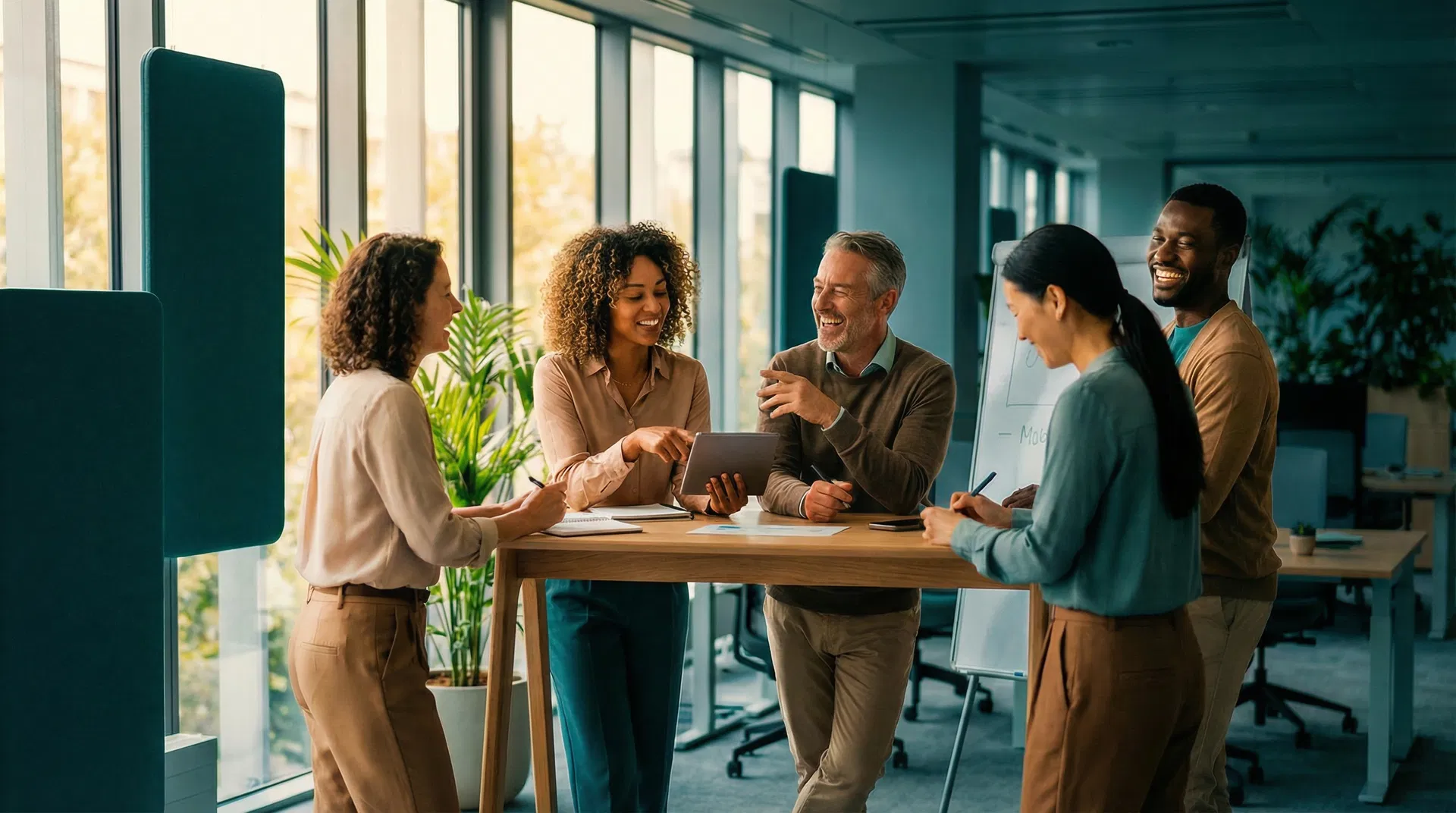 Energised professional team in a modern office