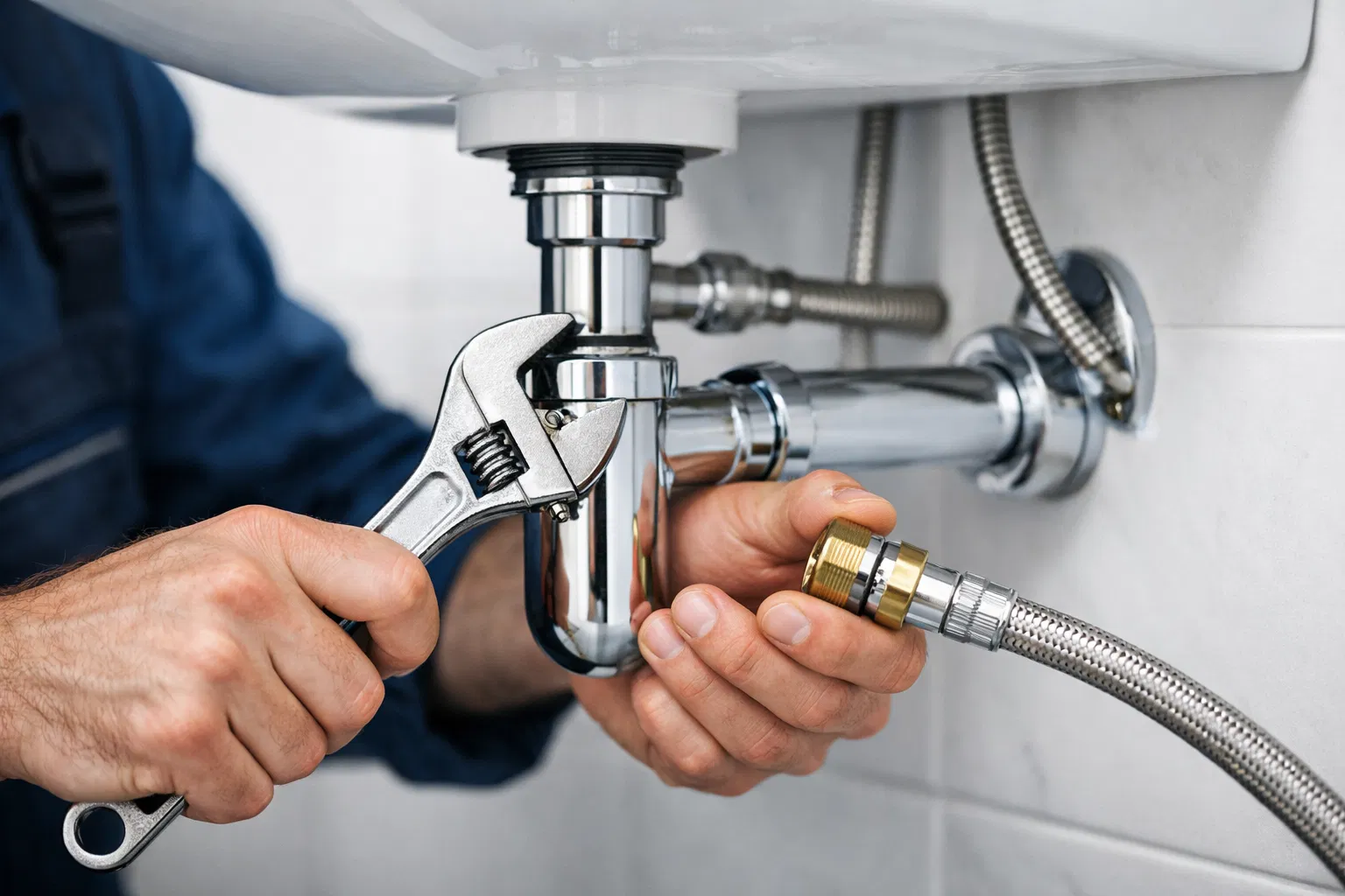 Professional plumber at work