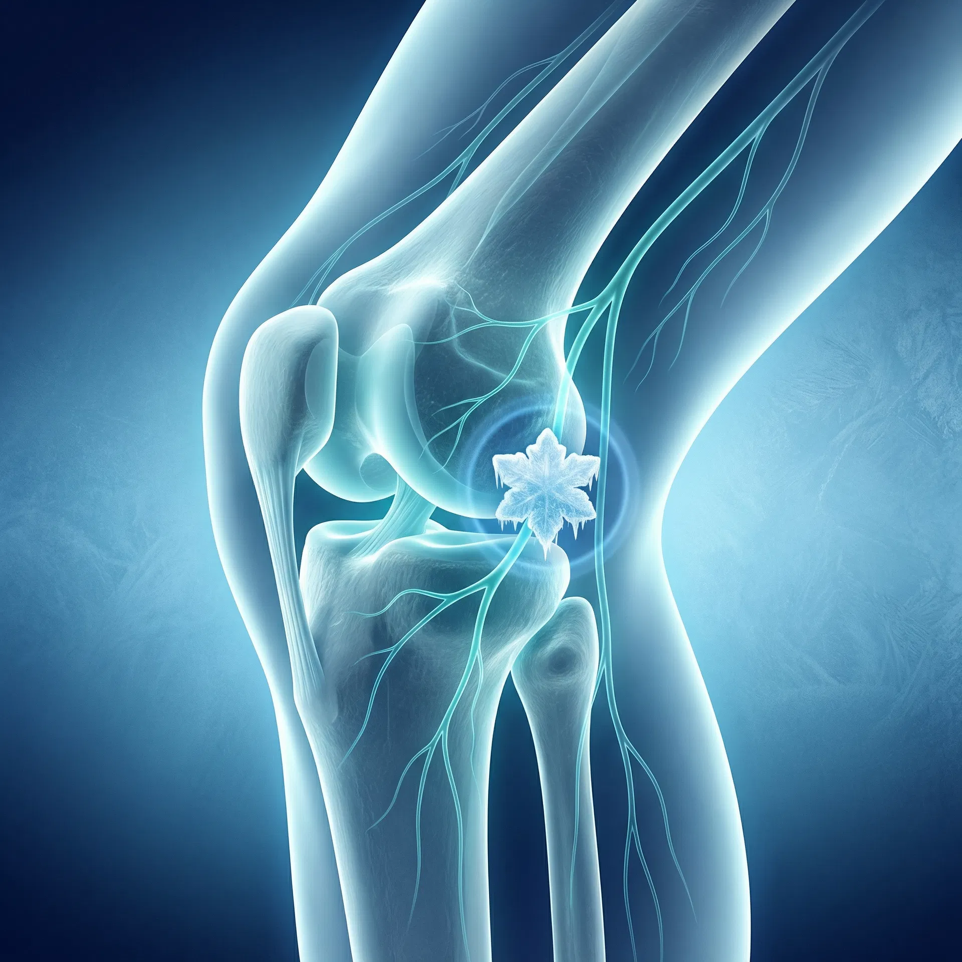Kne-anatomi med kryoneurolyse-behandling – frossen nervesone