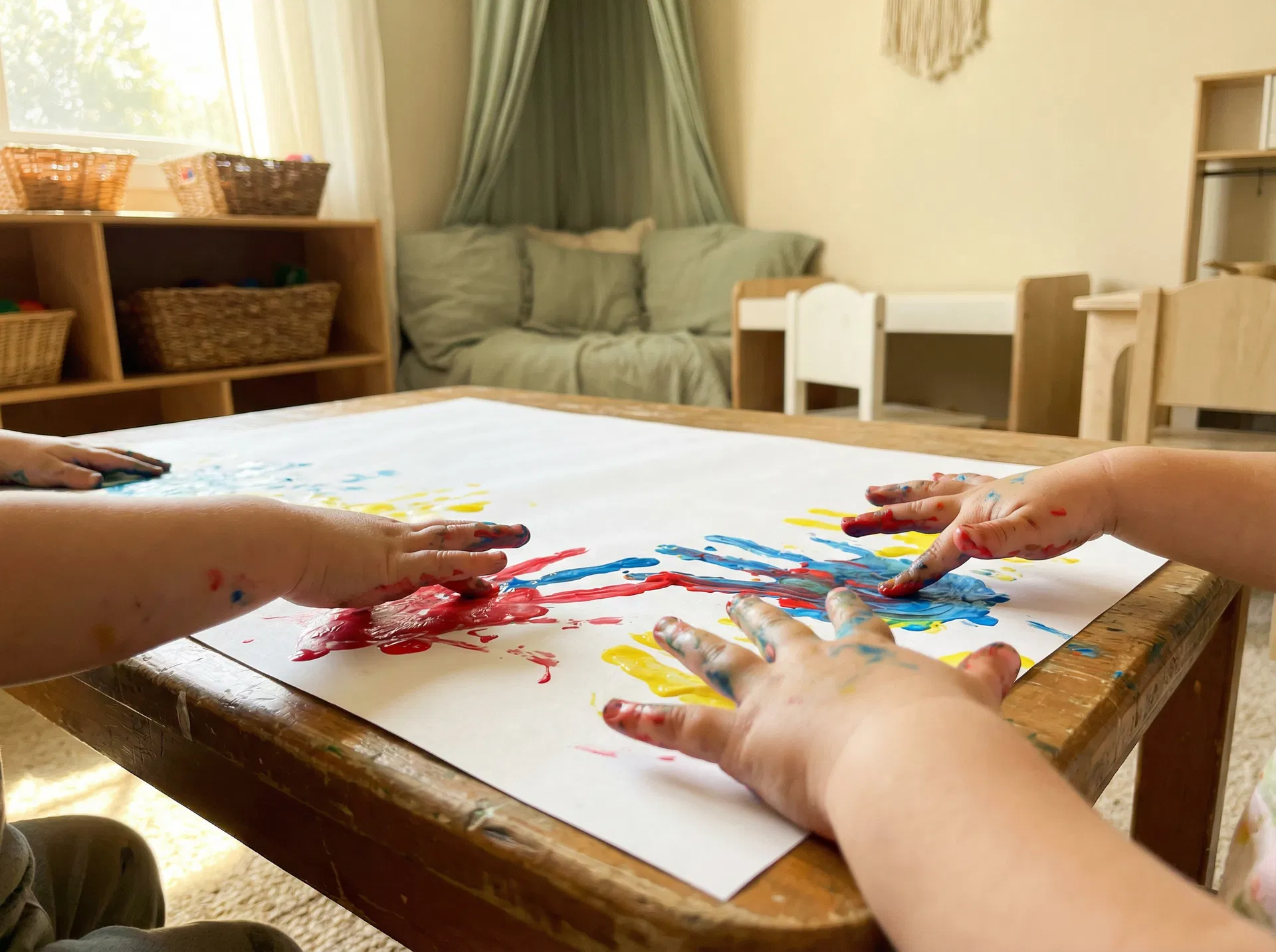 Children doing a colorful art activity