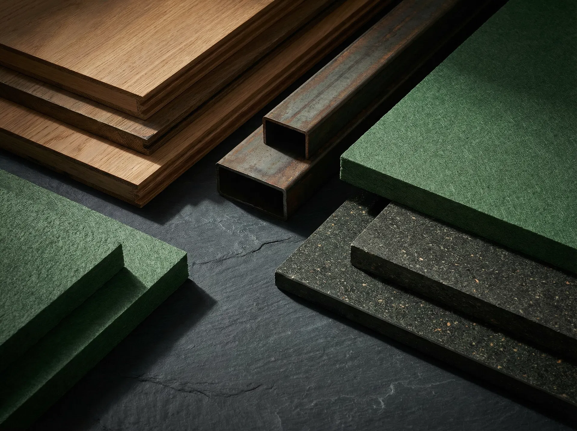 Sustainable building materials including engineered wood and eco insulation panels