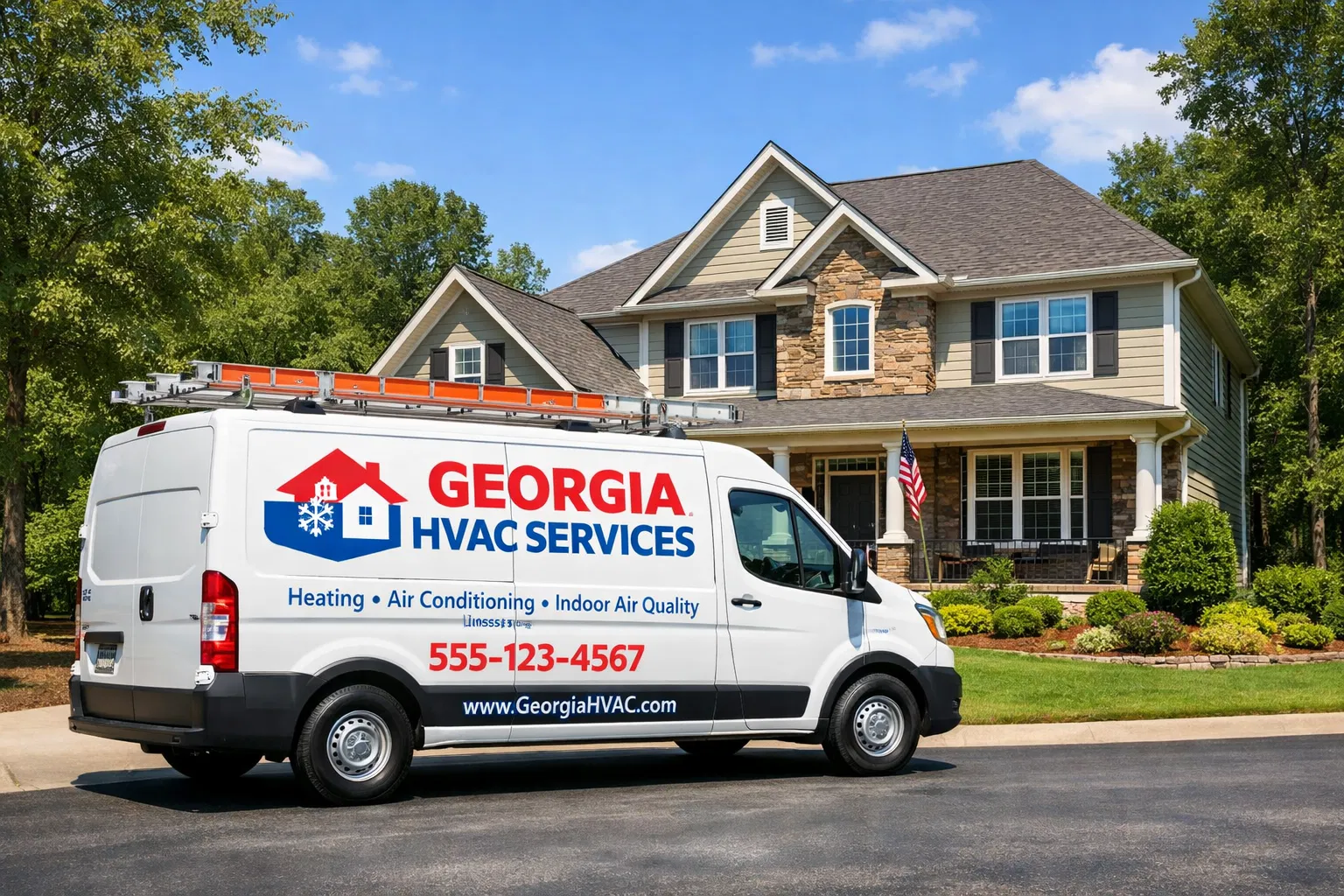 Ellis Mechanical service vehicle in front of a Georgia home