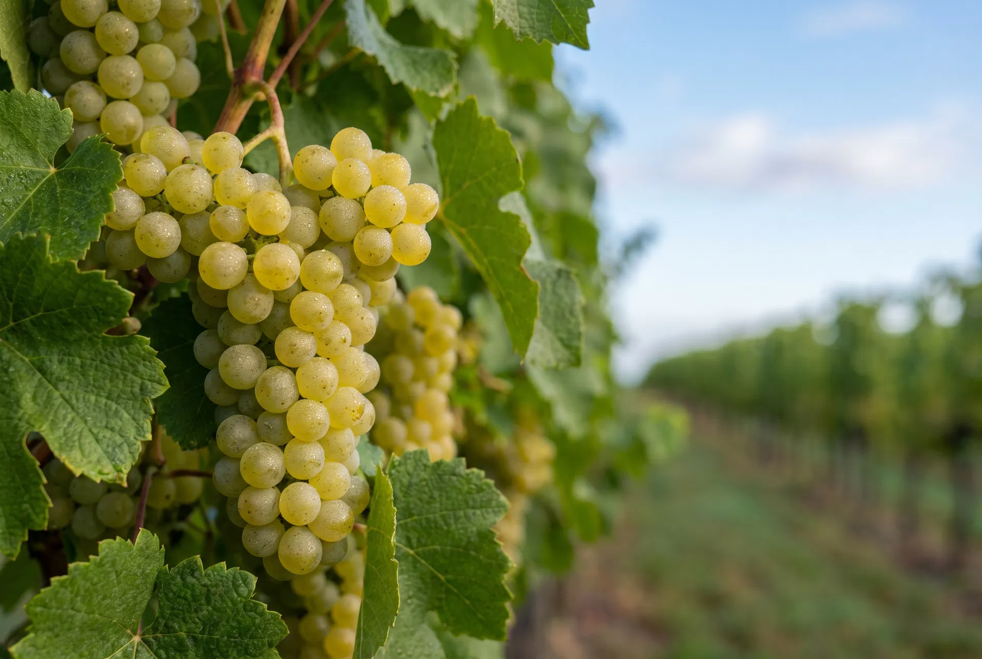 Sauvignon Blanc wine grapes on the vine at Quercus Ranch Big Valley AVA Lake County Northern California