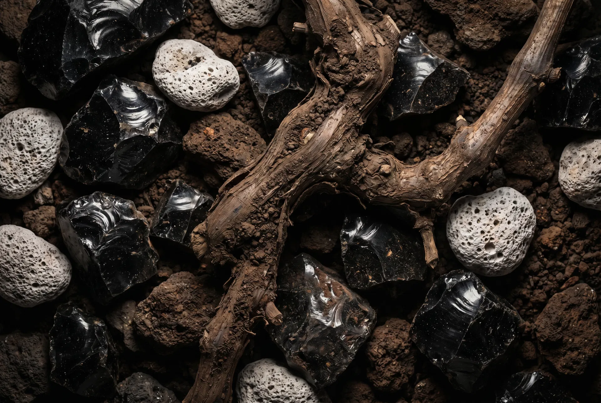 Volcanic obsidian and pumice soil at Quercus Ranch Big Valley AVA Lake County California