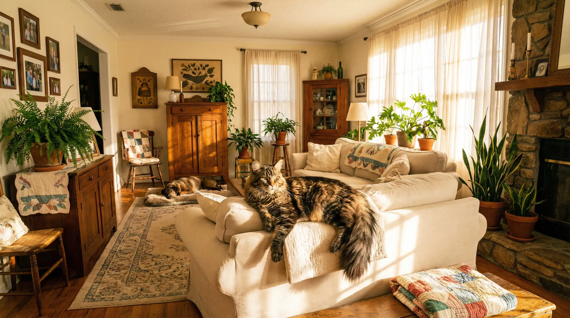 Maine Coon cat lounging in a warm Southern home at Cottonland Maine Coons