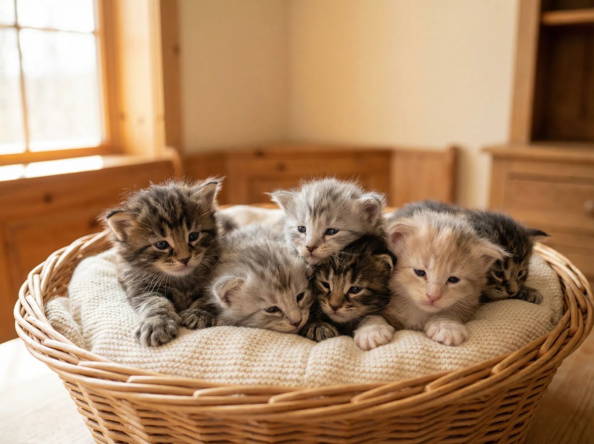 New litter of six Maine Coon kittens born March 28, 2026 at Cottonland Maine Coons